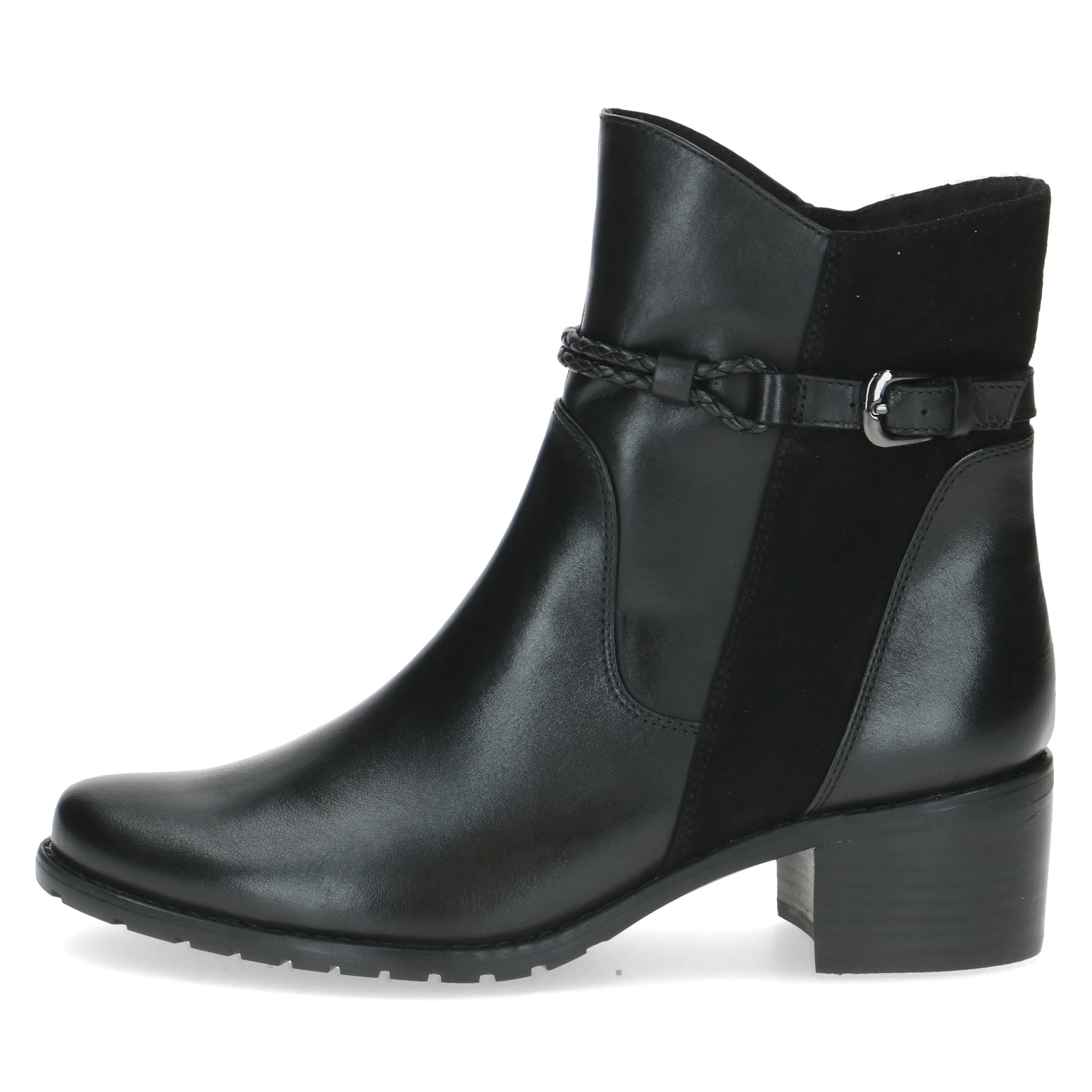 Caprice Stiefelette, Blockabsatz, Businessschuh mit geflochtenem Zierriemchen
