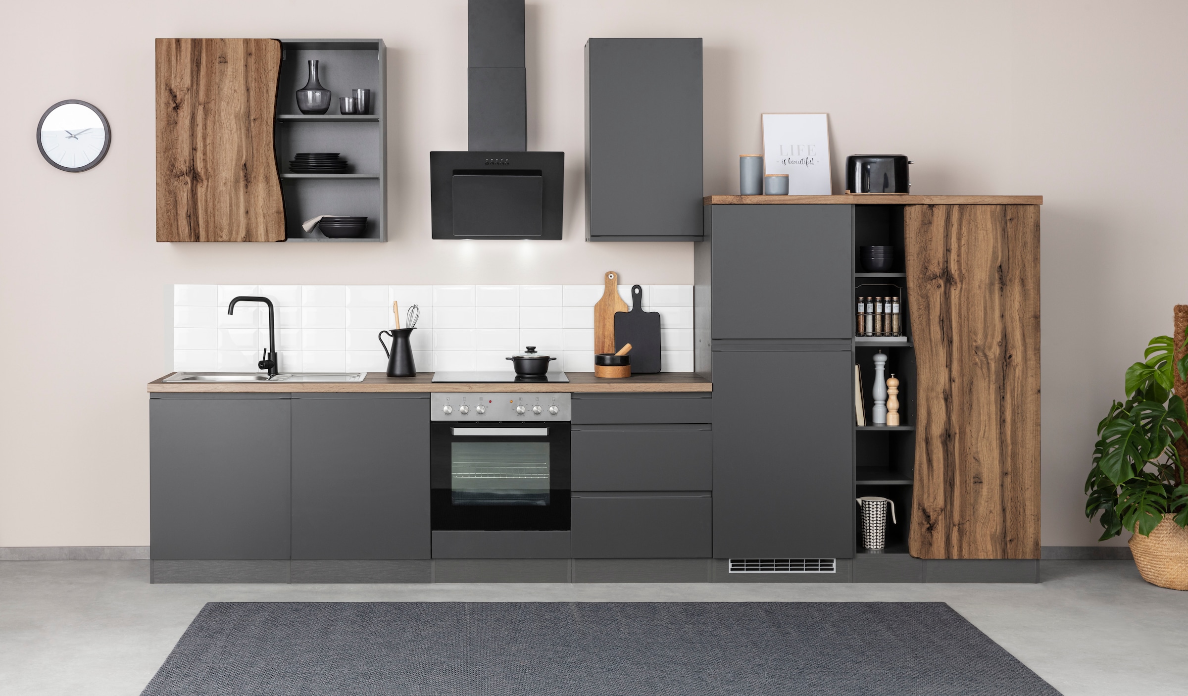 KOCHSTATION Küche »KS-Bruneck«, 380cm breit, wahlweise mit oder ohne E-Geräte, hochwertige MDF-Fronten