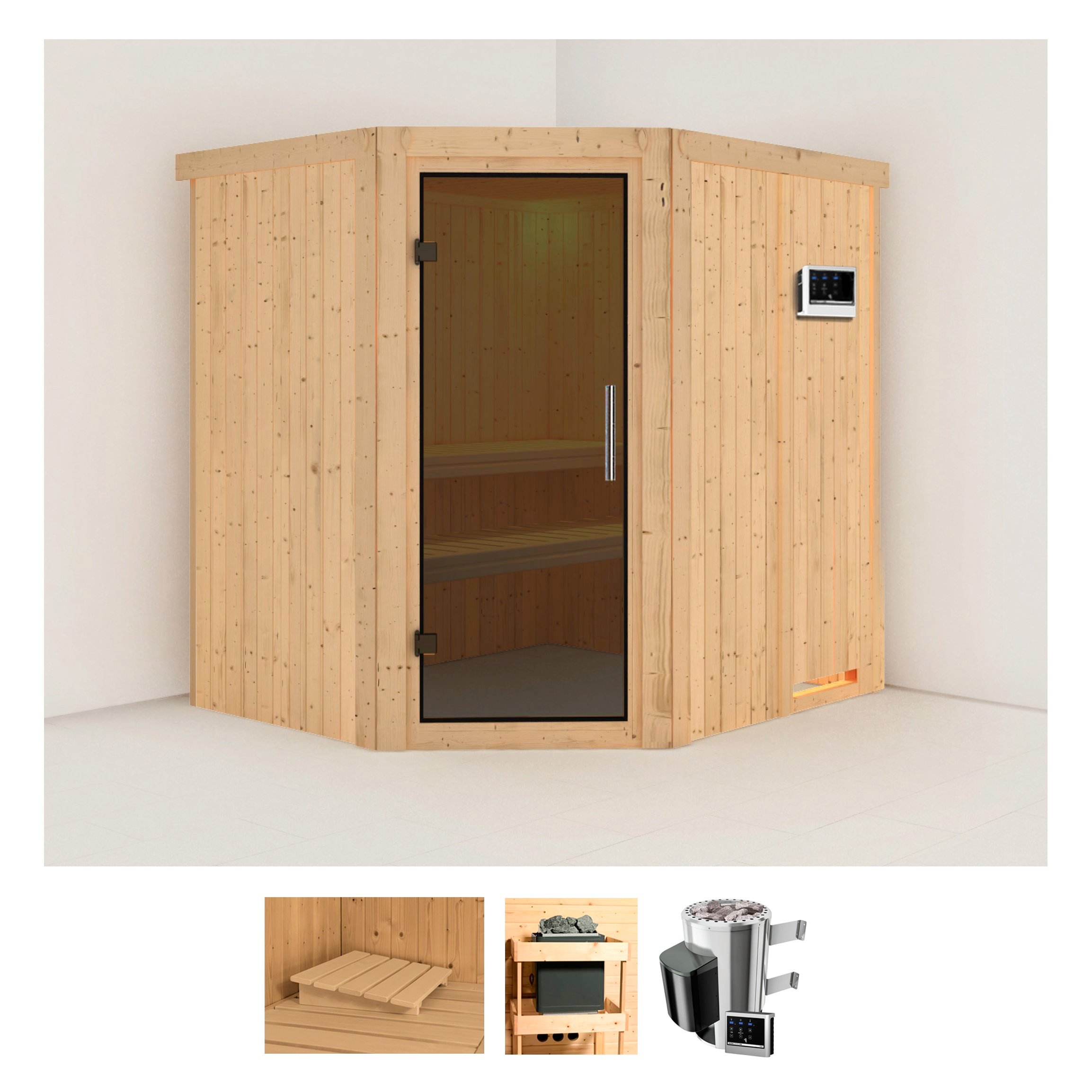 Karibu Sauna "Laila" Set, Ofen 3,6 kW externe Strg.easy