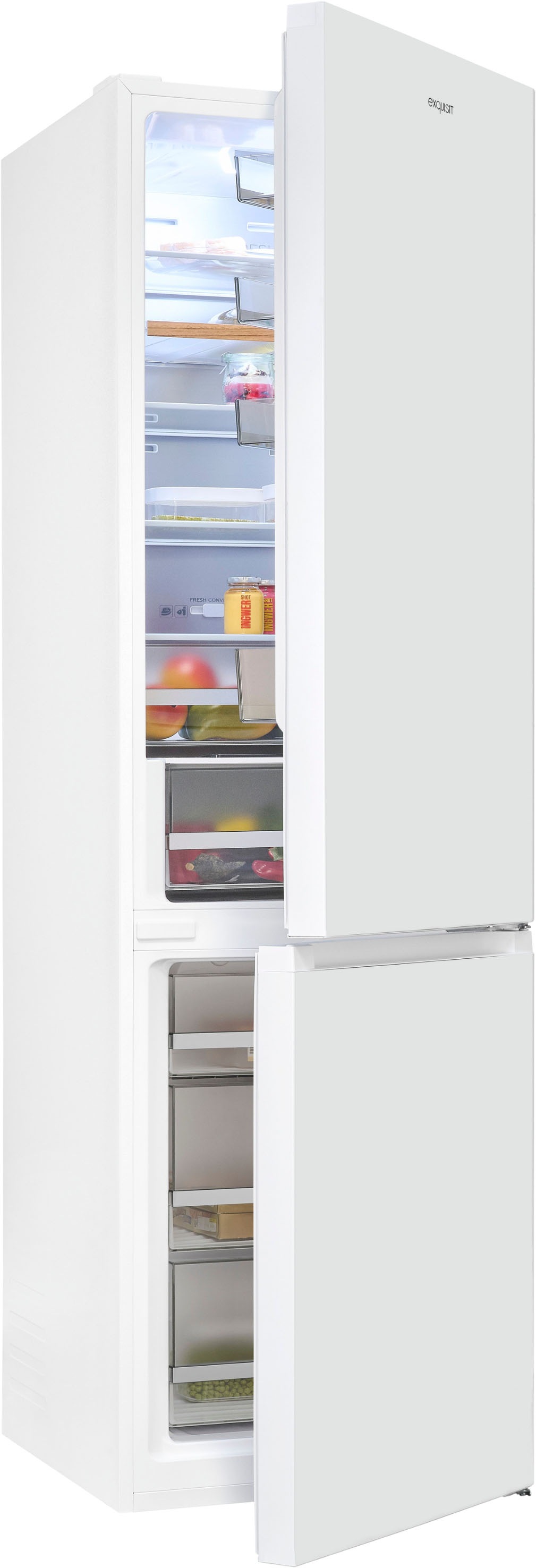 exquisit Kühl-/Gefrierkombination "KGC380-115-NF-040A weiss" 200,5 cm hoch 59,5 cm breit NoFrost-Kühlung – nie wieder abtauen, einfache Pflege & beste Frische