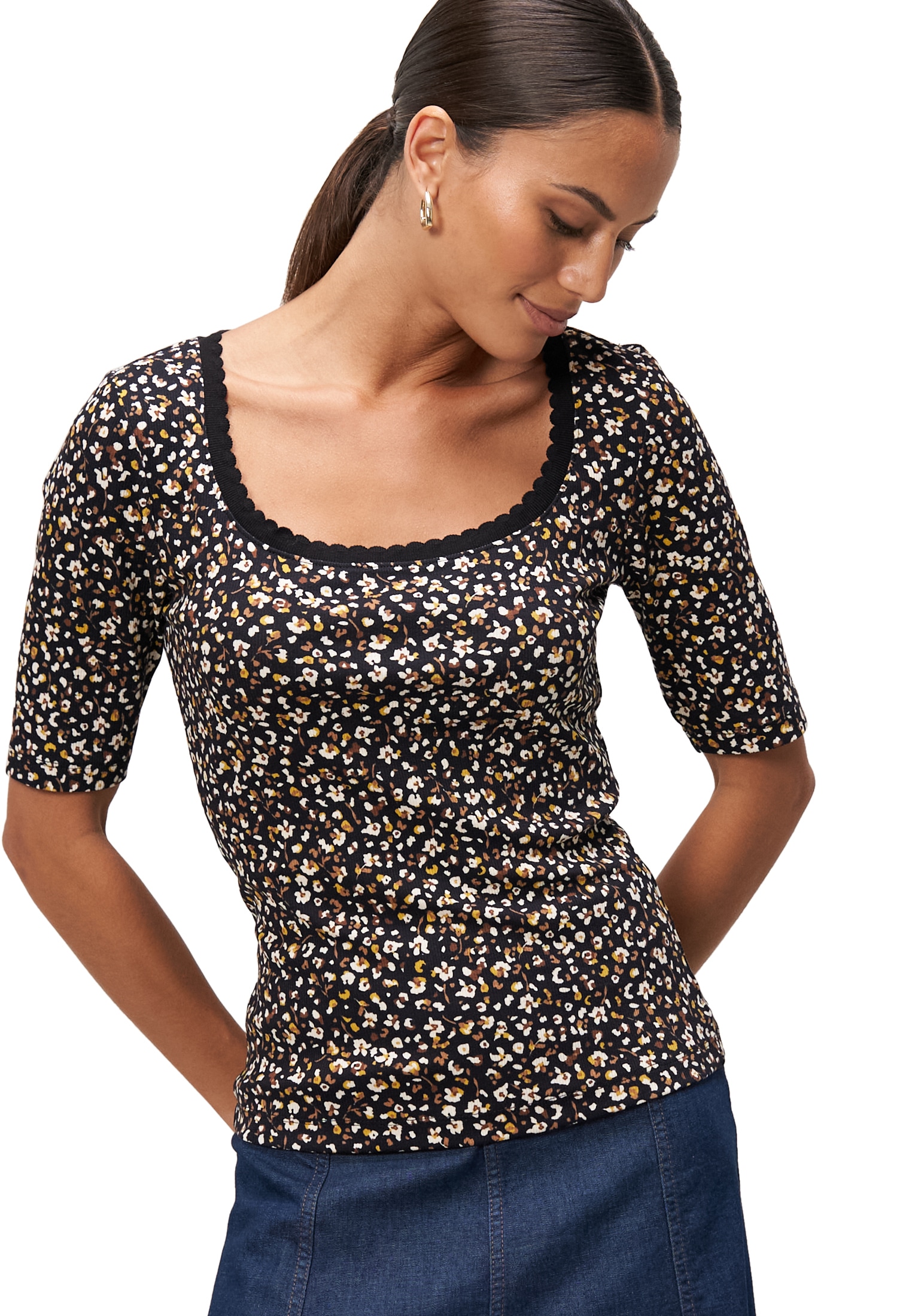 Zero Kurzarmshirt "zero Blumenshirt mit Wellensaum", (1 tlg.), weiteres Det günstig online kaufen