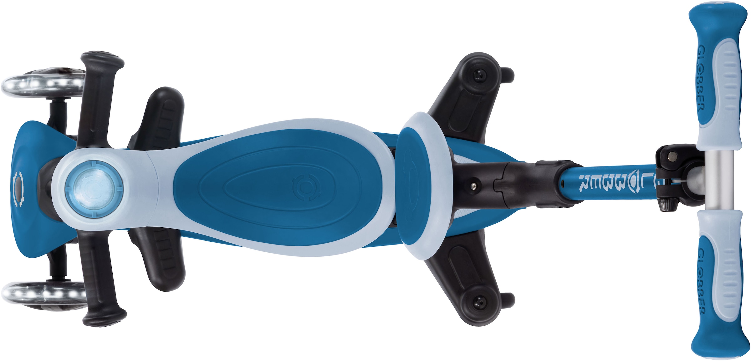 Globber Tretroller »GO-UP BABY 360 LIGHTS, mit Leuchtrollen und Leuchtmodul« Aufsitzrad, Laufrad und Scooter in Einem