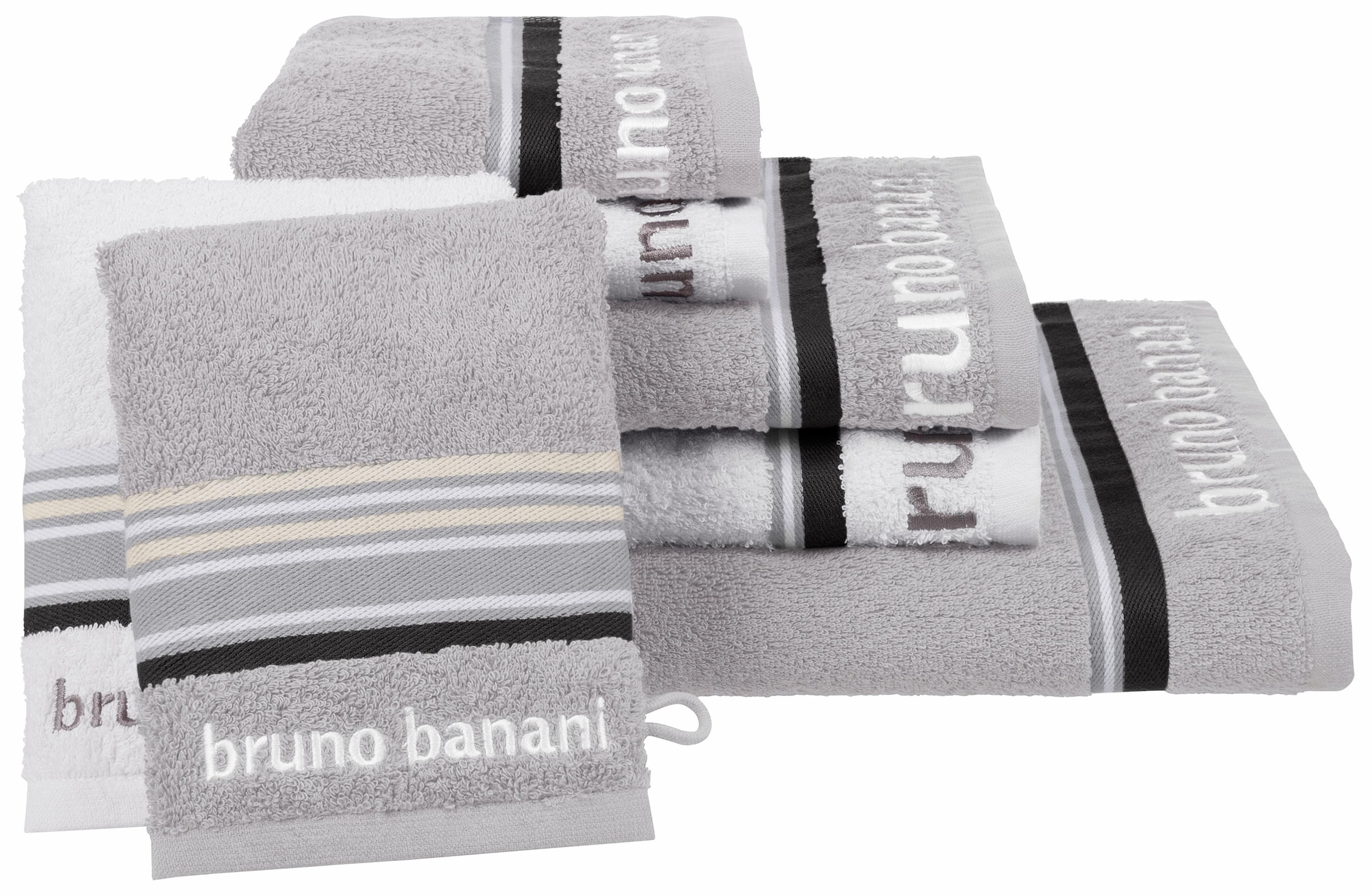 Bruno Banani Handtuch teiliges Set, »Maja«, Set, auf Set Rechnung mit 7 Baumwolle Markenlogo, und Walkfrottee, Handtücher tlg., | Bordüre 7 BAUR 100