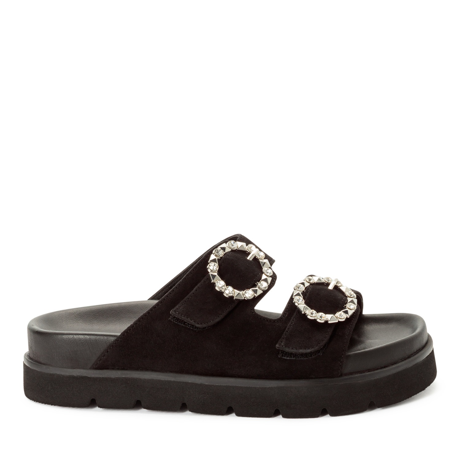 Pantolette TAMARIS, Herren, Gr. 39, schwarz, Veloursleder, Schuhe Pantolette, Sommerschuh mit schmuckbesetzten, verstellbaren Schnallen 2