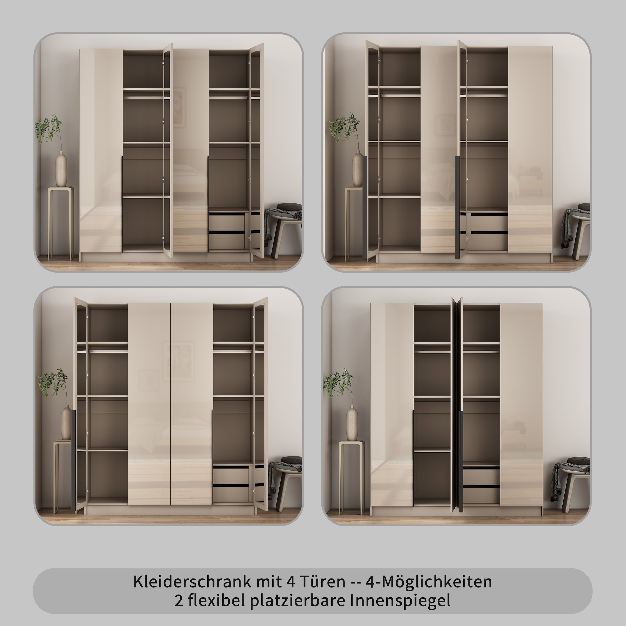 OTTO home Kleiderschrank »Annor Schlafzimmerschrank Breite 162cm hochglanz Schrank Garderobe« Drehtürenschrank mit perfekter Innenausstattung - elegante Türgriffe
