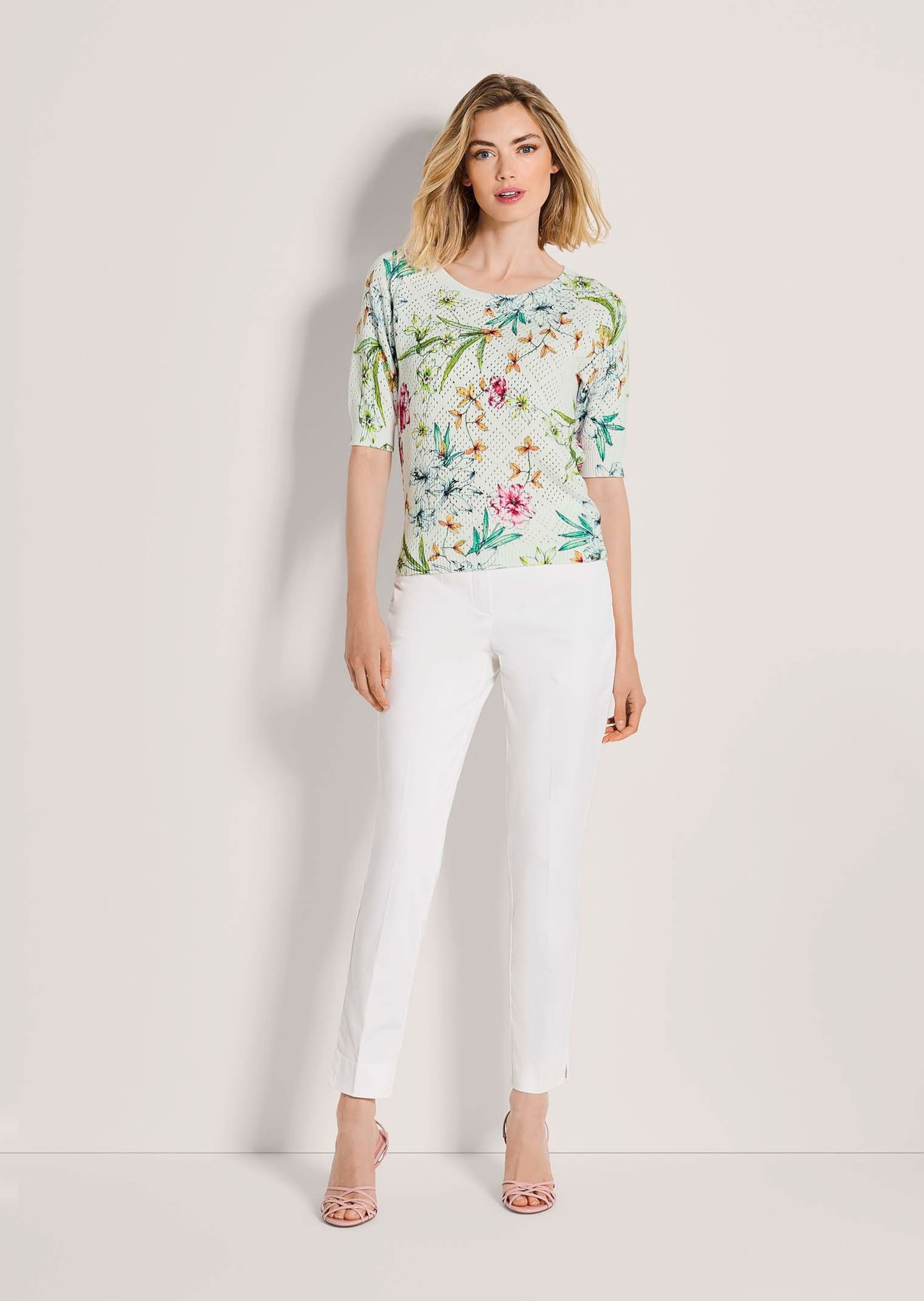 MADELEINE Longpullover "Strickpullover Ajourpullover mit floralem Muster" L günstig online kaufen