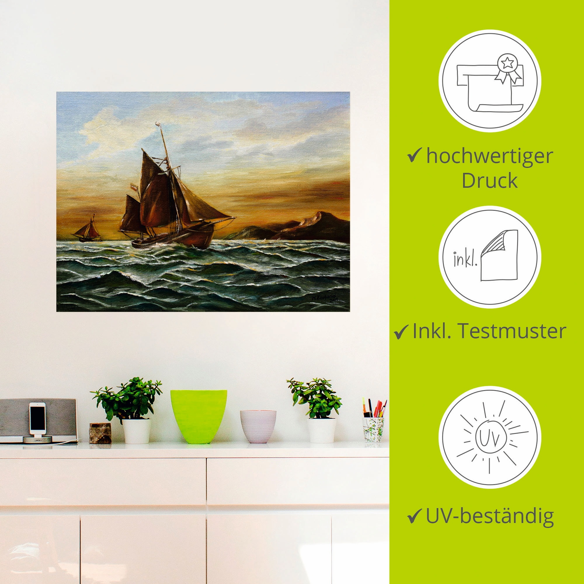 Artland Wandbild »Segelschiff auf See - maritime Malerei«, Boote & Schiffe, (1 St.), als Leinwandbild, Wandaufkleber in verschied. Größen