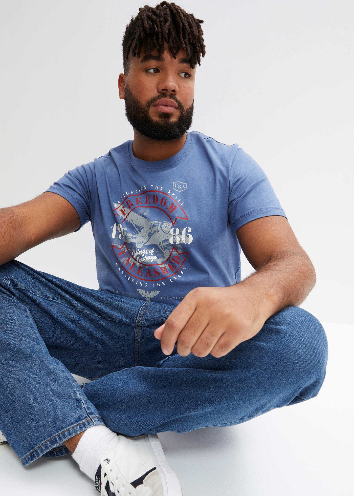 bonprix T-Shirt »T-Shirt aus reiner Baumwolle« Regular Fit, Kurzarm, mit Frontprint, Rundhalsausschnitt