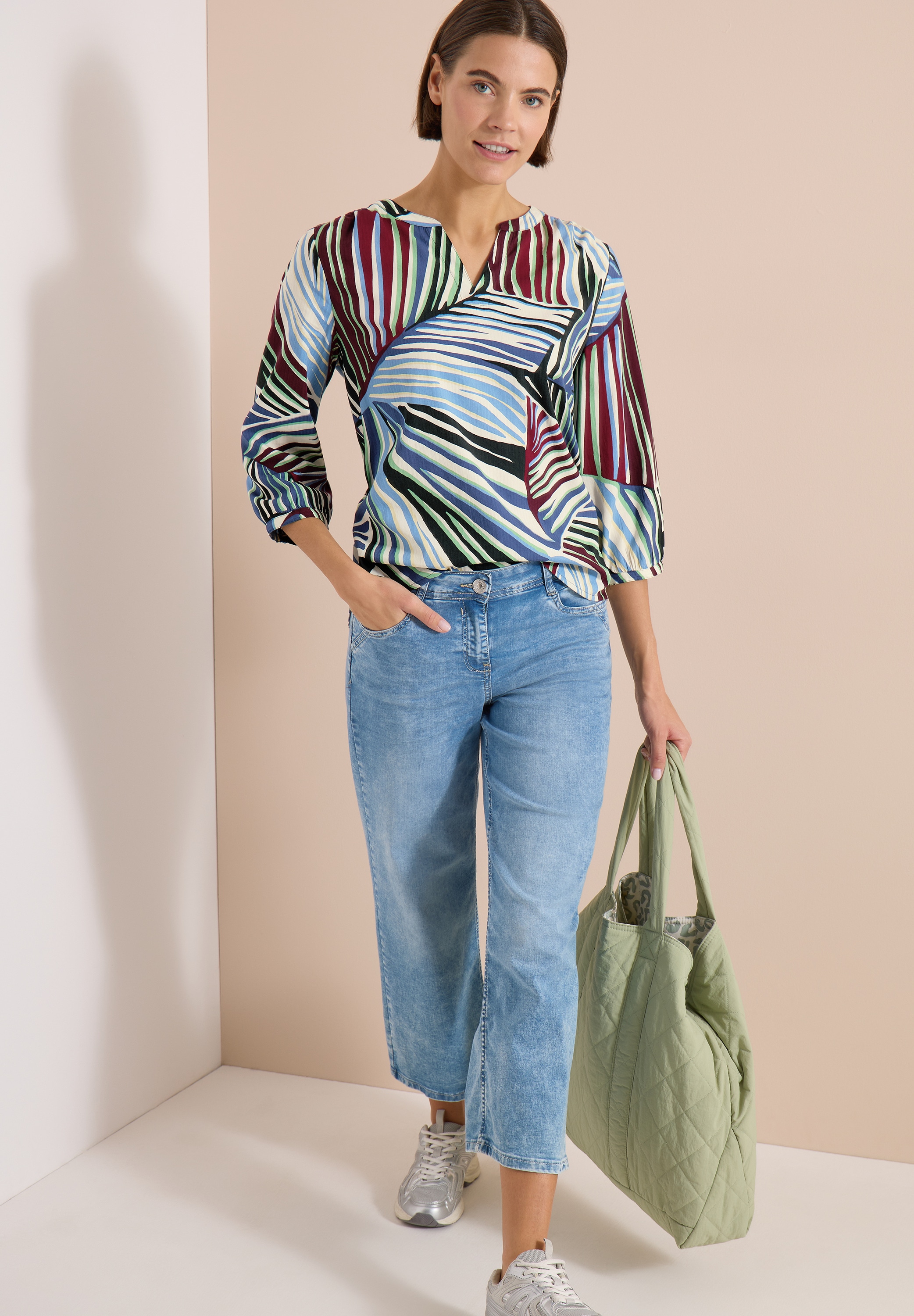 Cecil Druckbluse 3/4-Arm Seersucker-Bluse mit grafischem Multicolor Muster