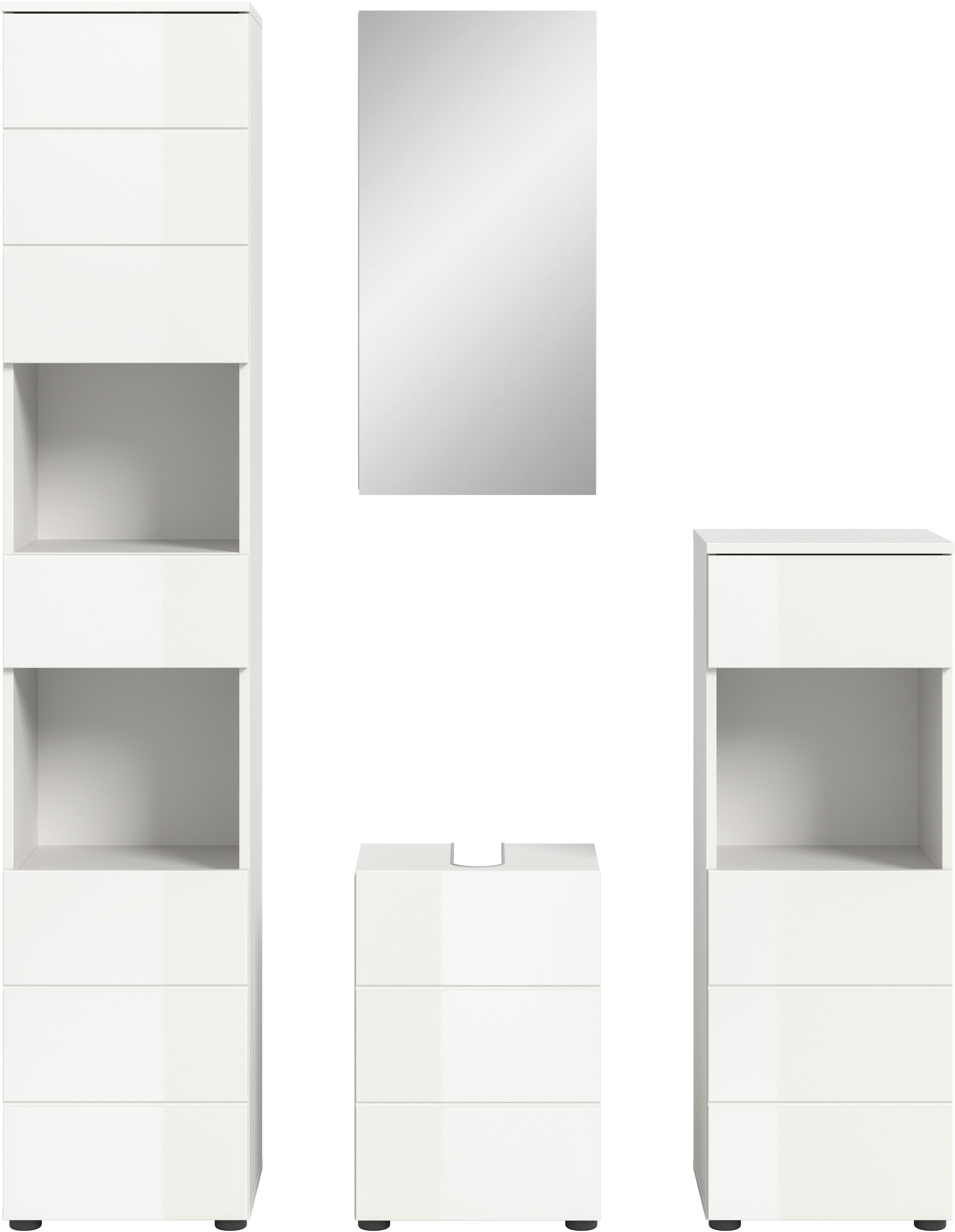 welltime Badmöbel-Set »Biel, Höhe 190 cm, Hochschrank, Unterschrank, Spiegel, Standschrank«, (4 St.), Bad Set, modernes Design, Hochschrank, Unterschrank, Spiegel
