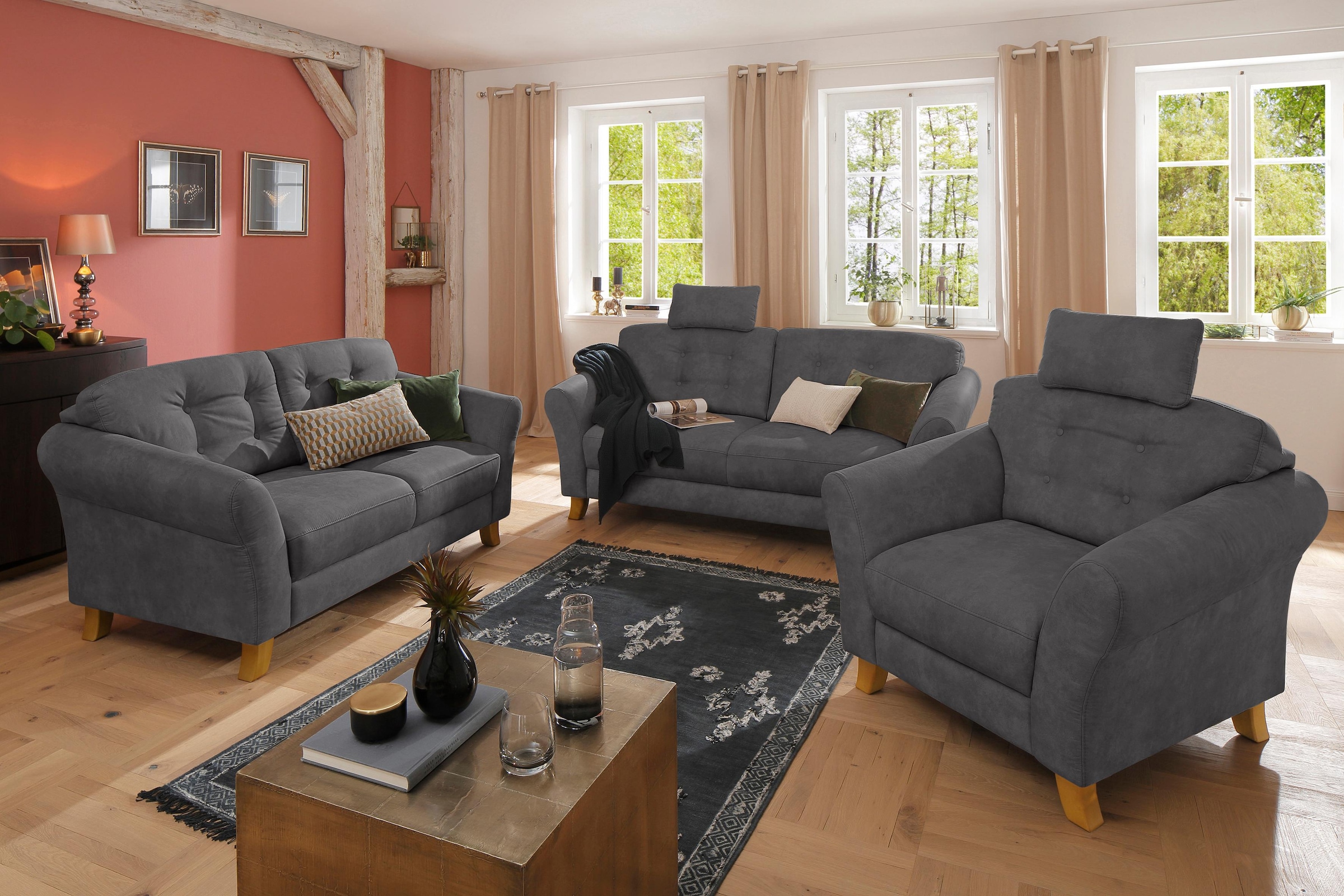 OTTO home 2-Sitzer "Trondheim" mit Federkern, Knopfheftung im Rücken