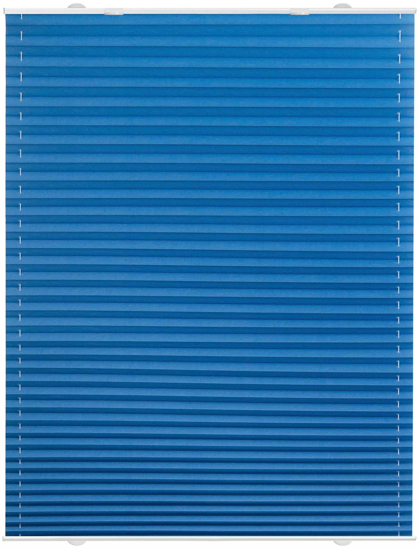 Plissee, B:70cm H:130cm, blau, LICHTBLICK ORIGINAL, Obermaterial: 100% Polyester, Badezimmer, Plissees, "Haftfix", Crush-Optik, mit Saugnapf