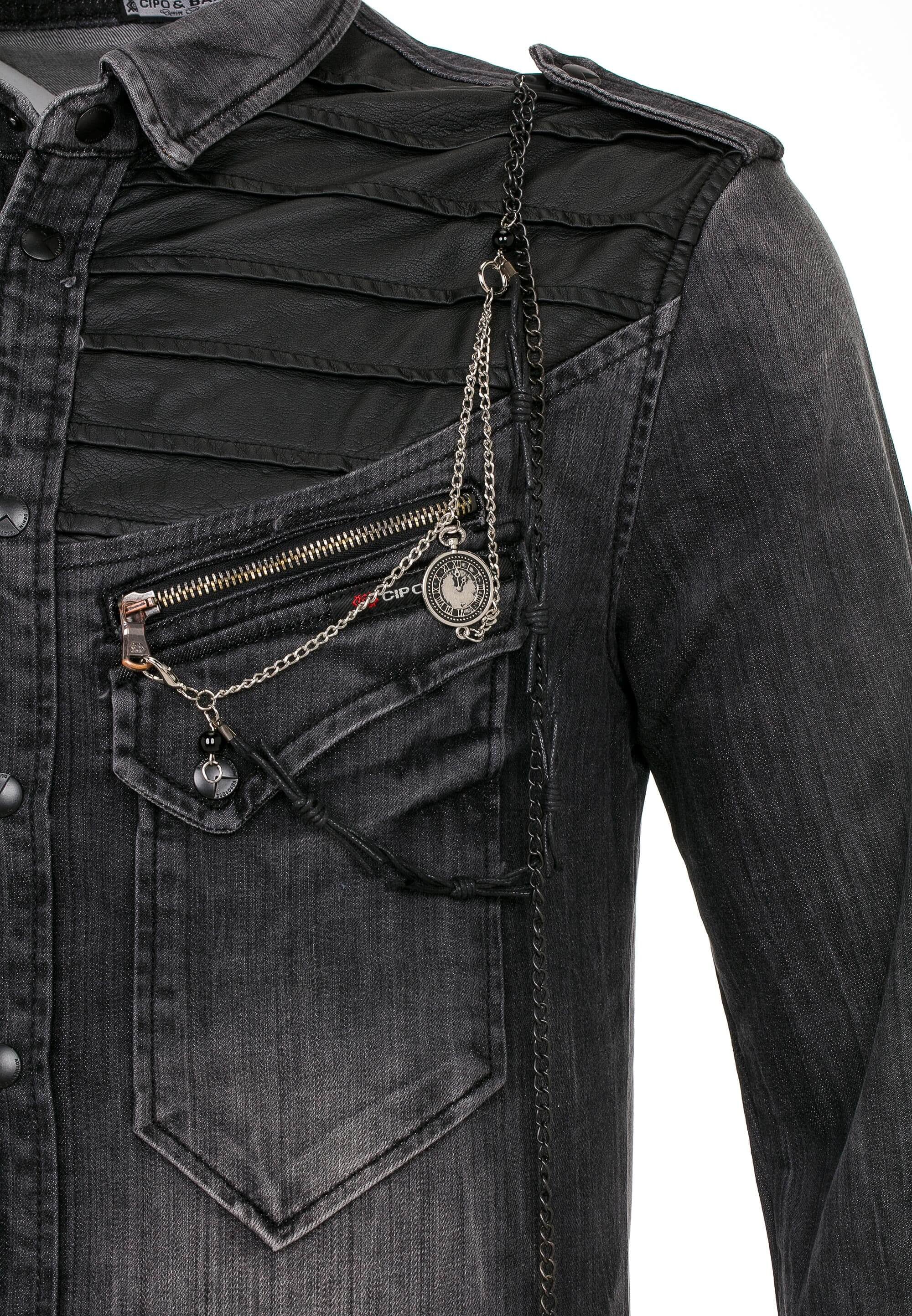 Cipo & Baxx Jeanshemd, mit Kettendetail