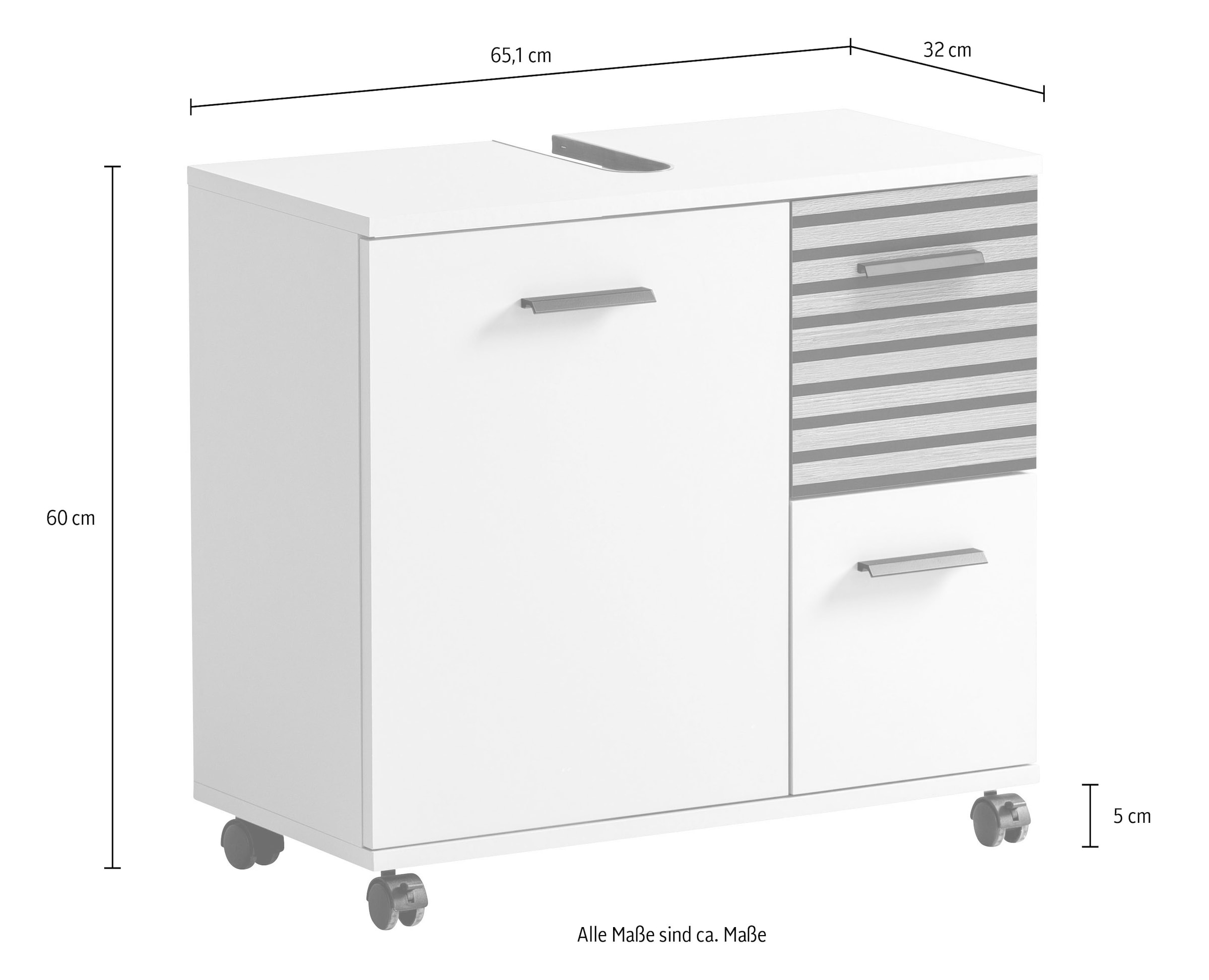 Schildmeyer Waschbeckenunterschrank »Katta, Breite 65 cm«, Oberboden mit Siphonausschnitt, Schublade mit Akustikprint