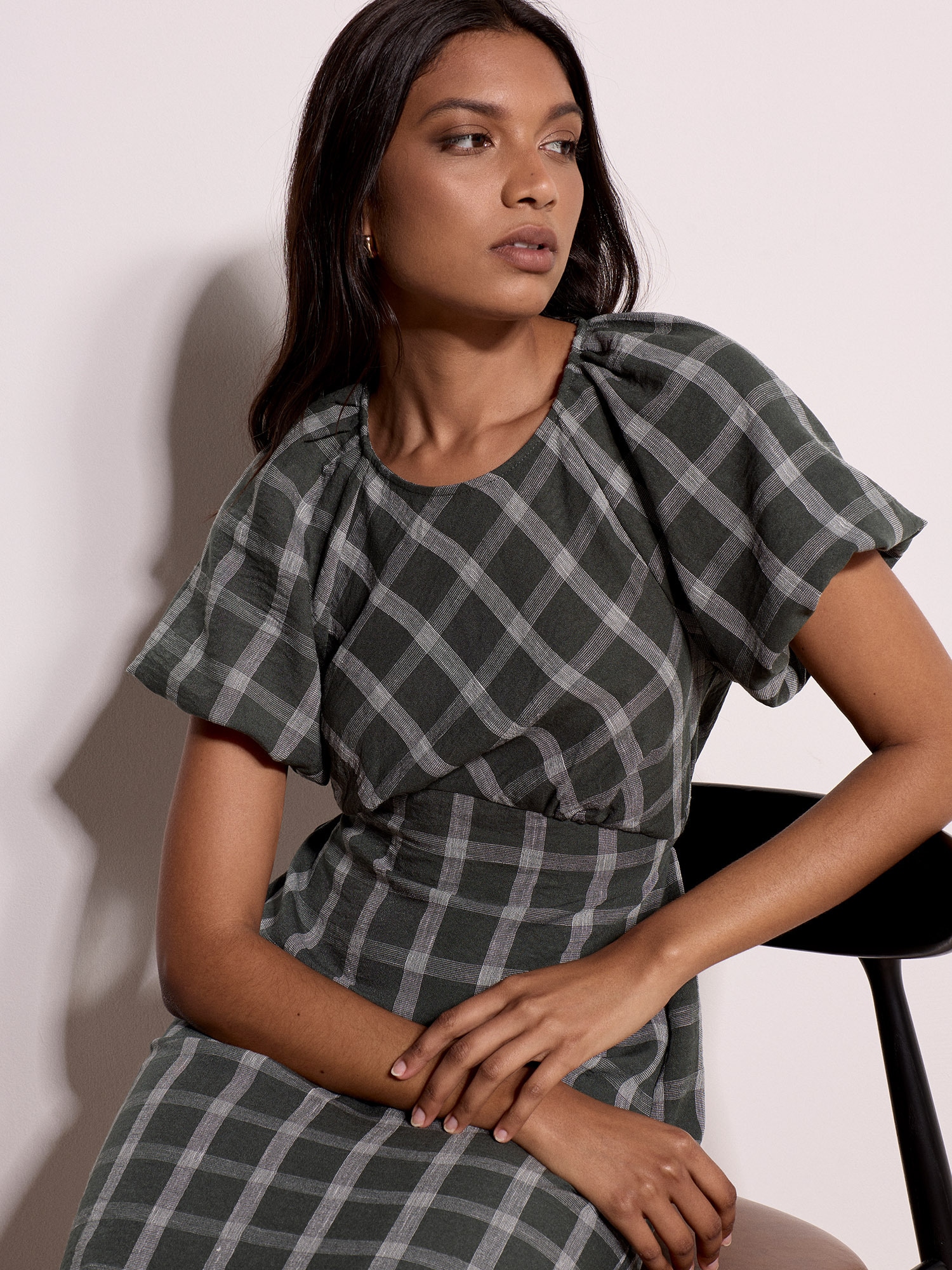 Apricot Midikleid »Karomuster-Midaxi-Kleid« mit Puffärmeln