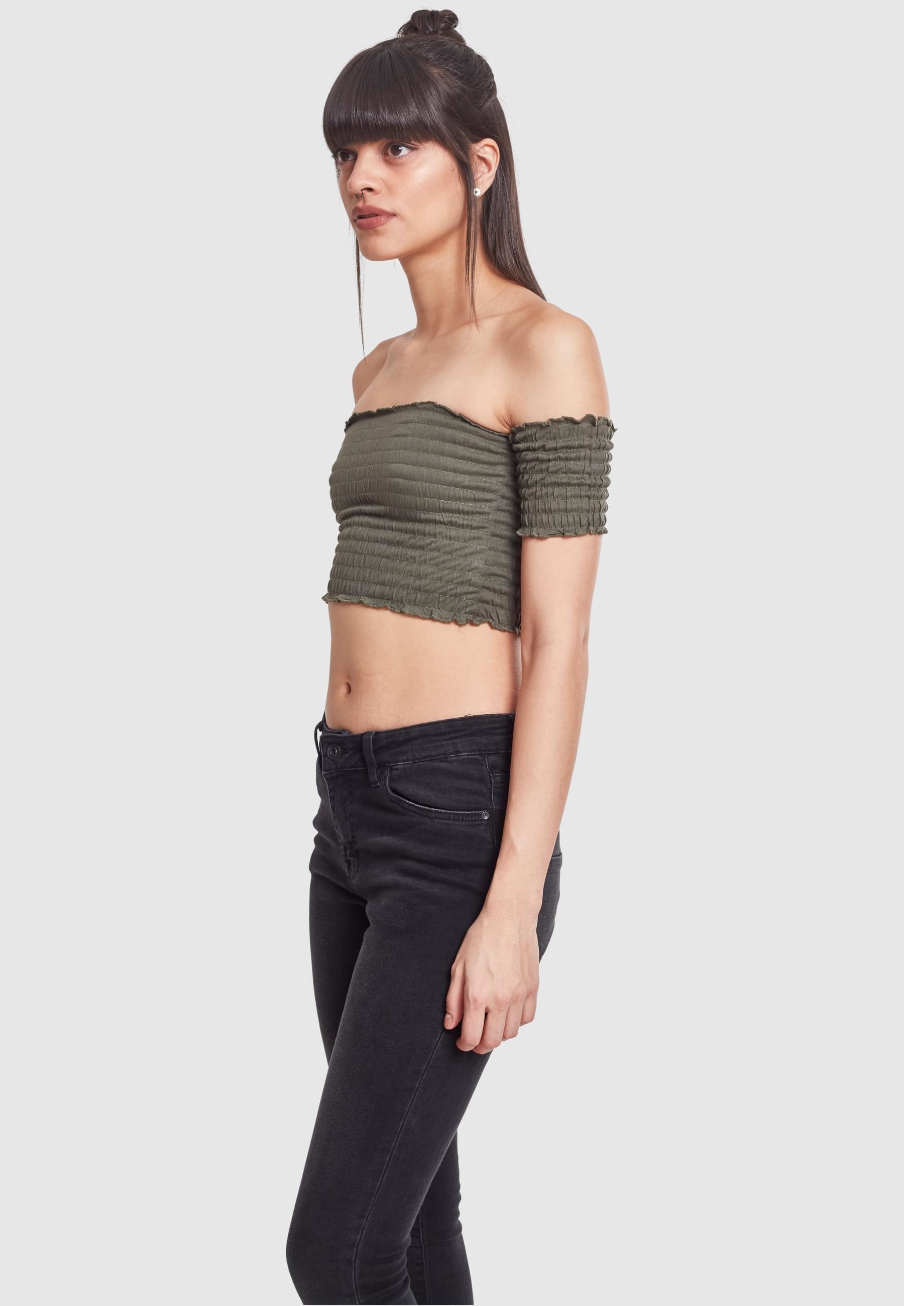 URBAN CLASSICS Muskelshirt »Urban Classics Damen Ladies Cropped Cold Shoulder Smoke Top«, (1 tlg.)