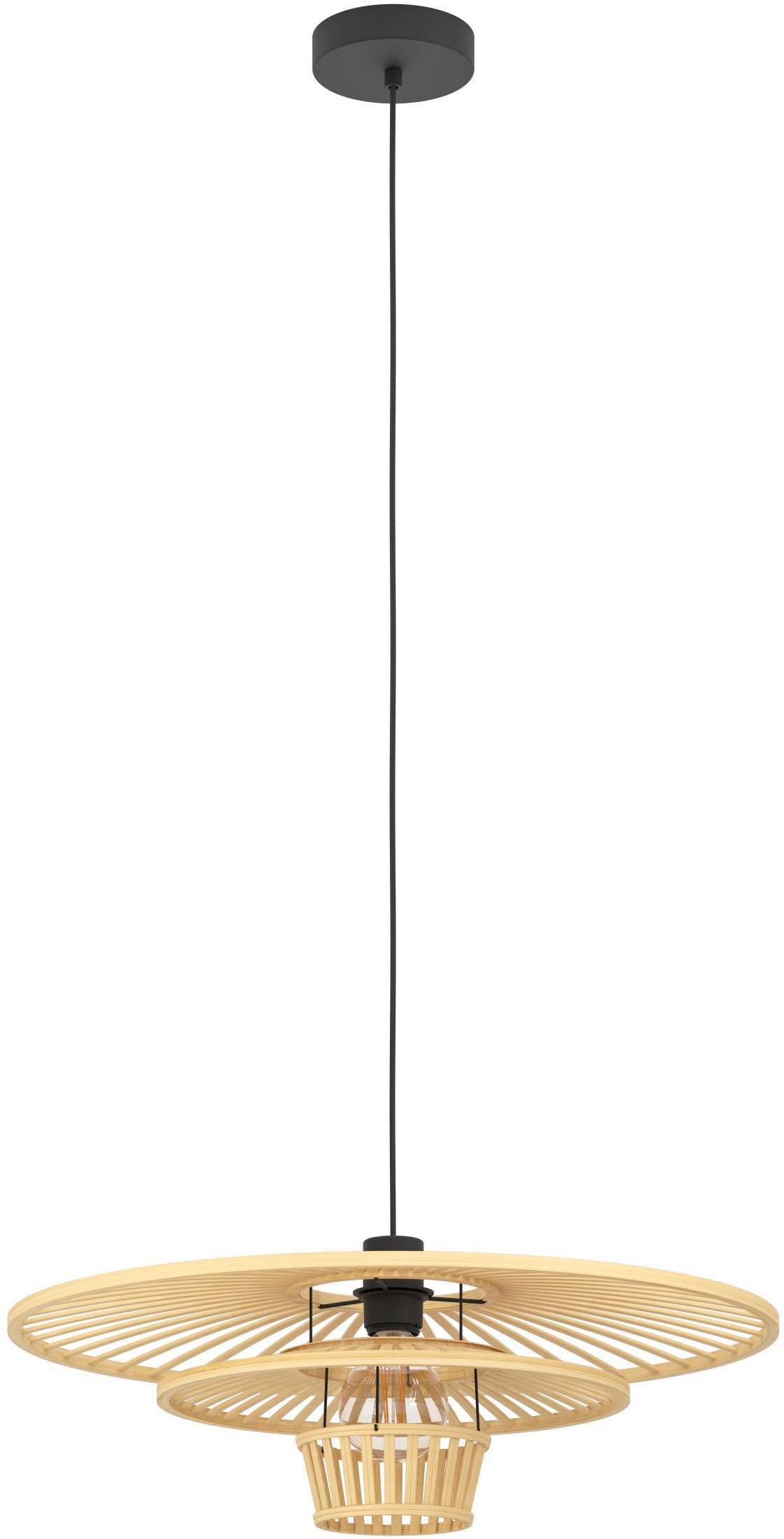 EGLO Hängeleuchte »Lydney Hängelampe, Pendelleuchte, Esszimmerlampe Japanisch, E27, Lampe« E27 1 Stk. Hängeleuchte - H110 x Ø57 cm - schwarz - 1X40W exkl.