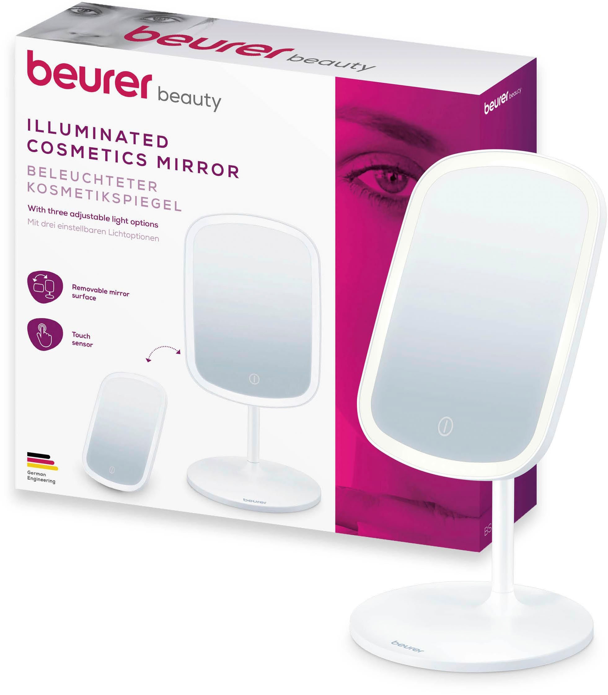 BEURER Kosmetikspiegel »BS 47, beleuchtet, mit Magnethalterung«, Drei verschiedene Lichtoptionen, Touch-Sensor auf der Spiegelfläche