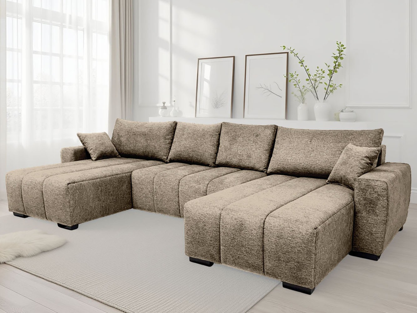 Home affaire Wohnlandschaft "Bello U-Form, B: 347 cm" Schlaffunktion, Bettkasten & 2 Zierkissen, Federkern