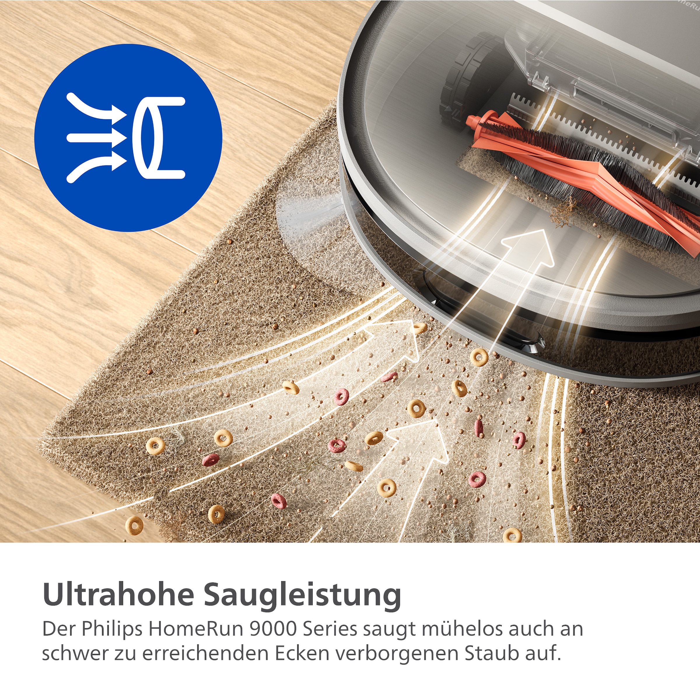 Philips Nass-Trocken-Saugroboter »XU9100/10, 280 Min. Akkulaufzeit, mit PowerCyclone Aqua Technologie«, D-ToF-Sensoren, Wischtuch-Hebesystem, inkl. Entleerungsstation