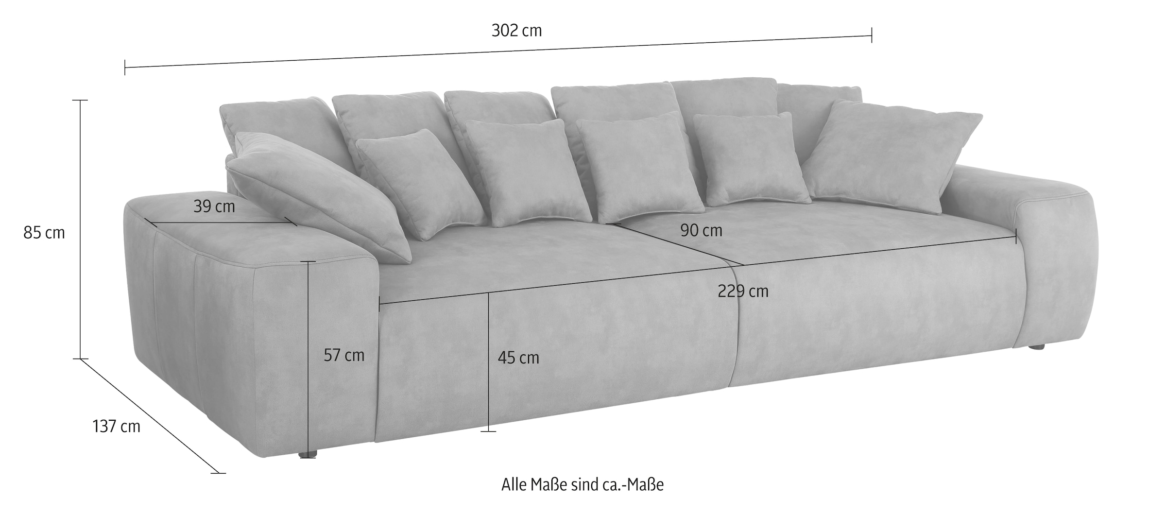 Lounge affaire BAUR kaufen Big-Sofa losen 302 Boxspringfederung, cm, vielen mit Kissen Sofa Home | Breite »Riveo«,