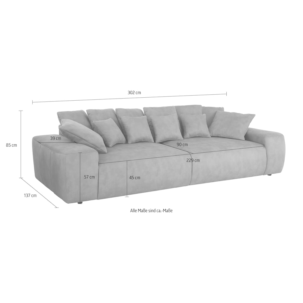 Home affaire Big-Sofa »Riveo«, Boxspringfederung, Breite 302 cm, Lounge Sofa mit vielen losen Kissen, auch in Cord-Bezug