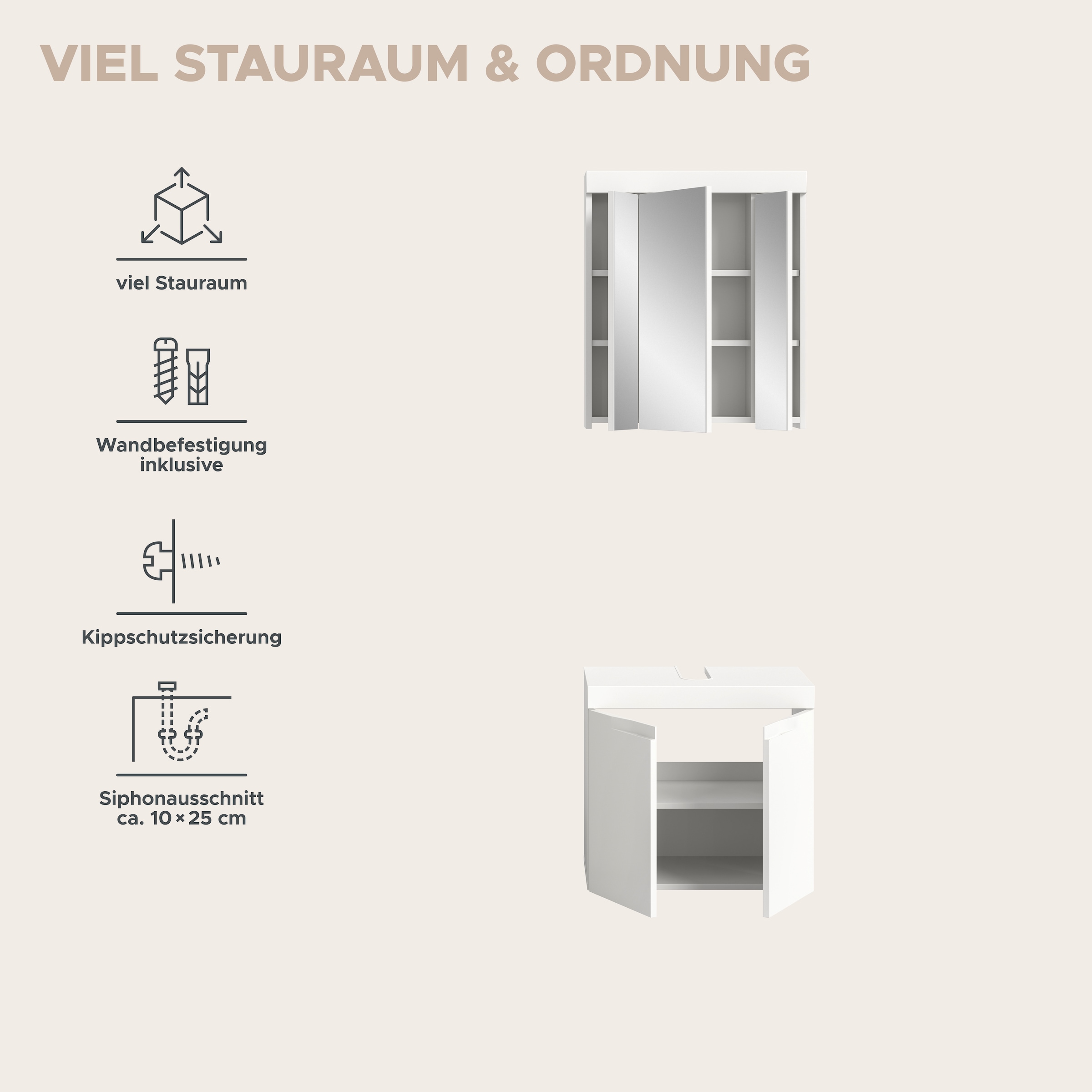 OTTO home Badmöbel-Set »MAOI, 2-teilige Badkombination, hochwertige MDF Front«