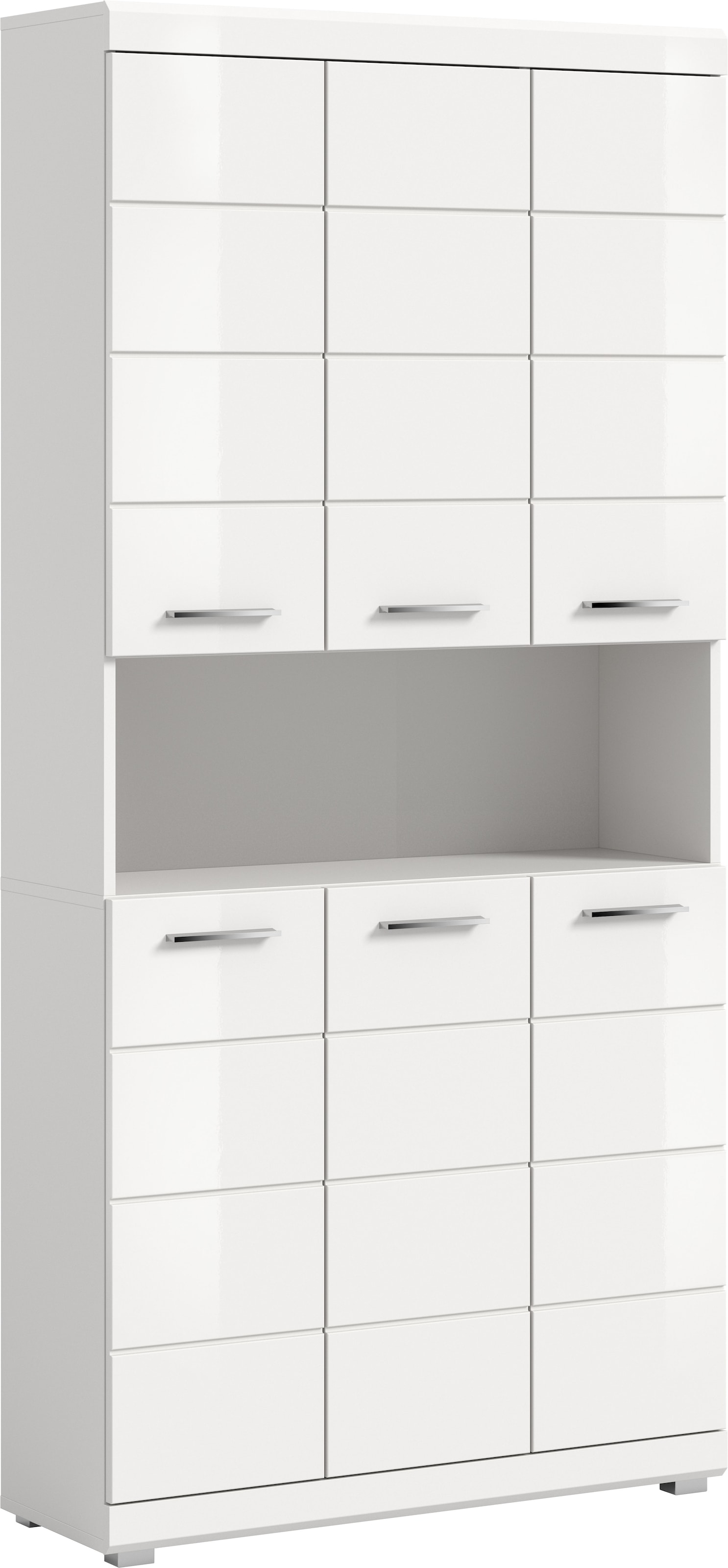 welltime Hochschrank "SIENA, Höhe 191cm, 6 Türen, 1 offenes Fach, 8 Einlegeböden, MDF-Front" TOPSELLER Viel Stauraum, Badmöbel, Badschrank, Badezimmer, Mehrzweckschrank, Universalschrank