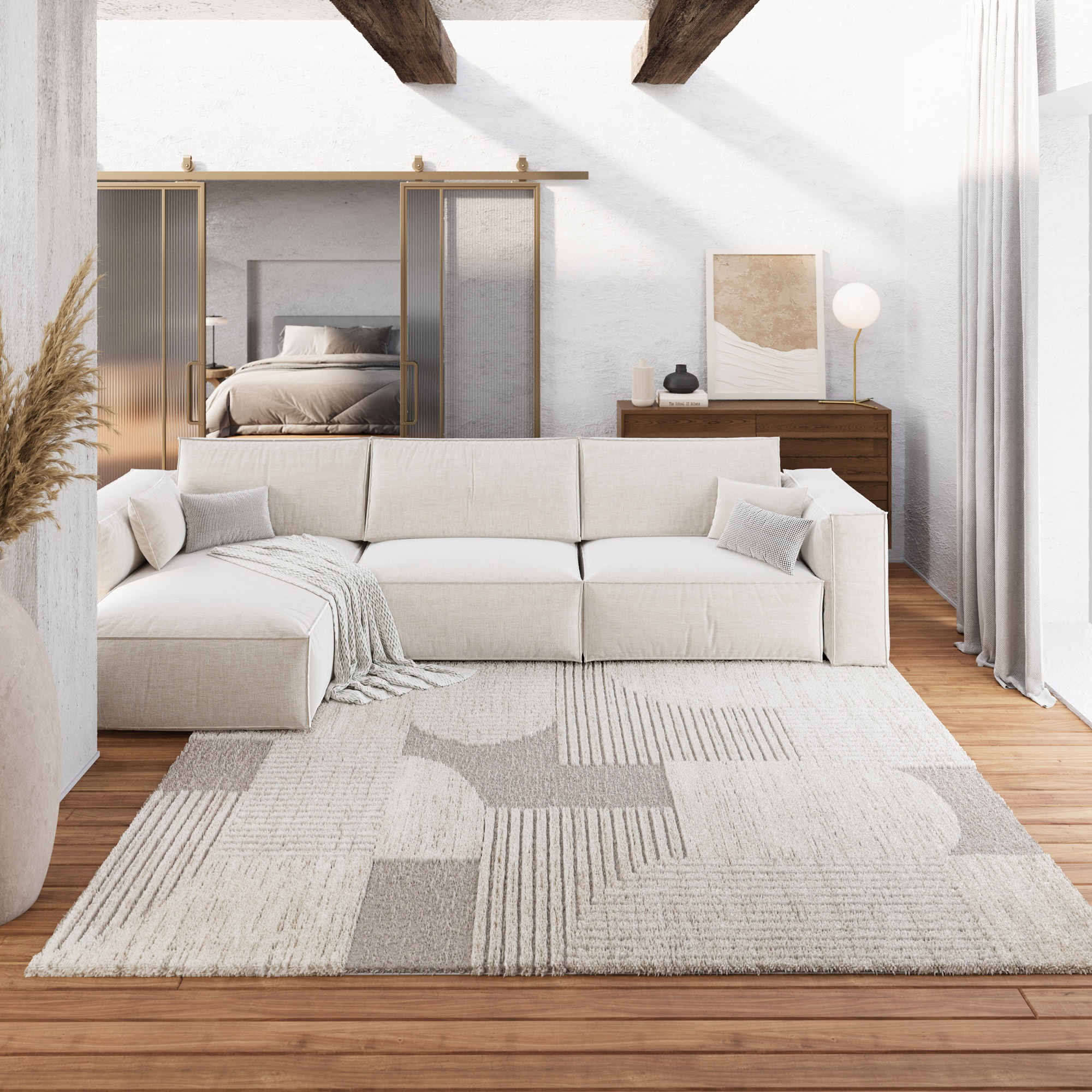 Wecon home Teppich »Mats«, rechteckig, 18 mm Höhe, Gewebt, Hoch-Tief, pflegeleicht, Retro Design, Scandi, Wohnzimmer