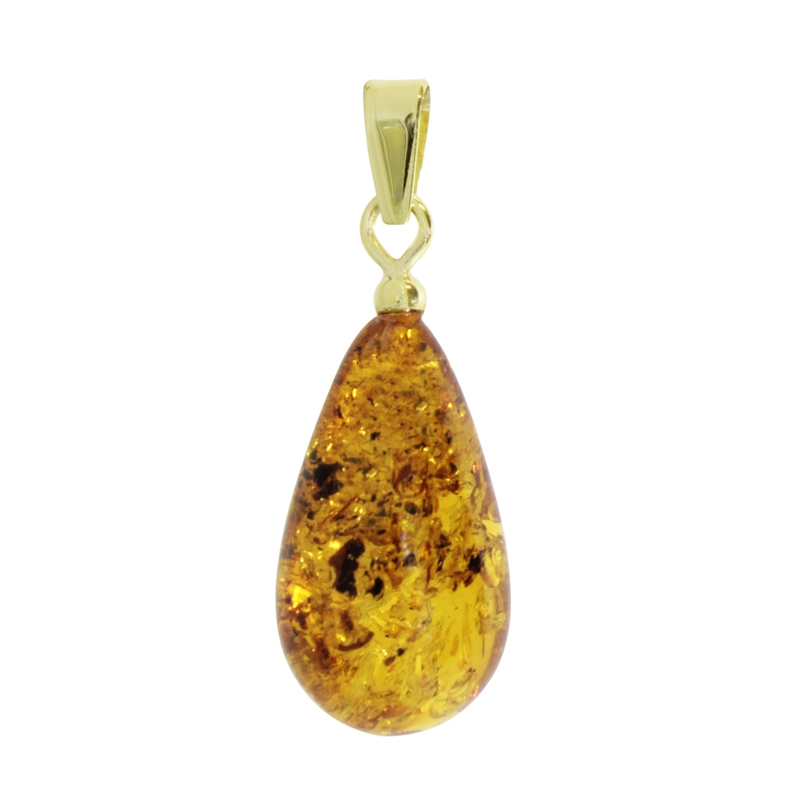 Kettenanhänger OSTSEE-SCHMUCK "- Tropfen ca. 17 mm lang - Silber 925/000 vergoldet - Bernstein -" Gr. 27, gold (goldfarben, gelb), Schmuckanhänger, Damen, Bernstein, Kettenanhänger