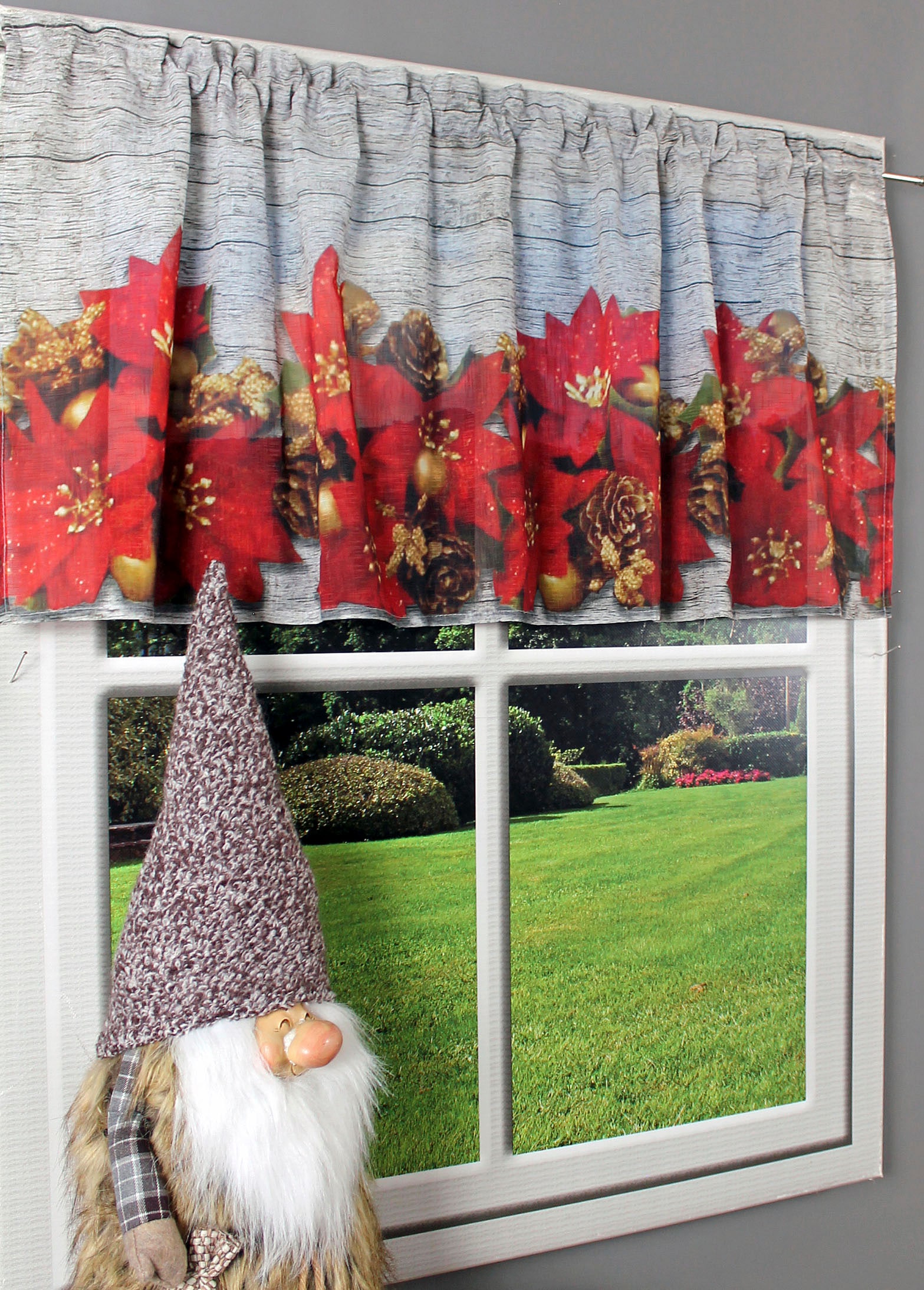 HOSSNER - ART OF HOME DECO Querbehang "Weihnachtsstern" Stangendurchzug 1 Stk. tlg. Hintergrund in Holzoptik