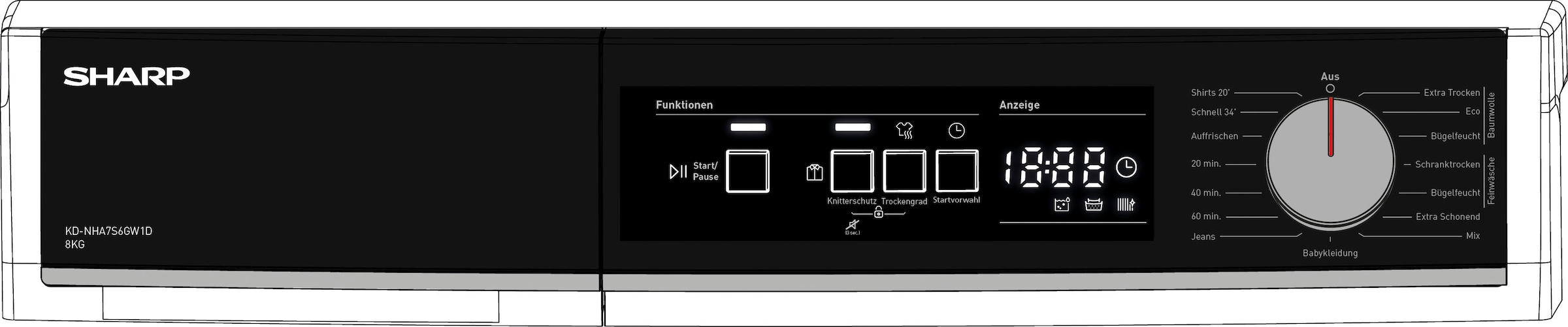 Sharp Wärmepumpentrockner »KD-NHA7S6GW1D-DE«, Budget Class, 7kg / EEK D / 3 Tasten / XL-Glas-Tür / Weiß