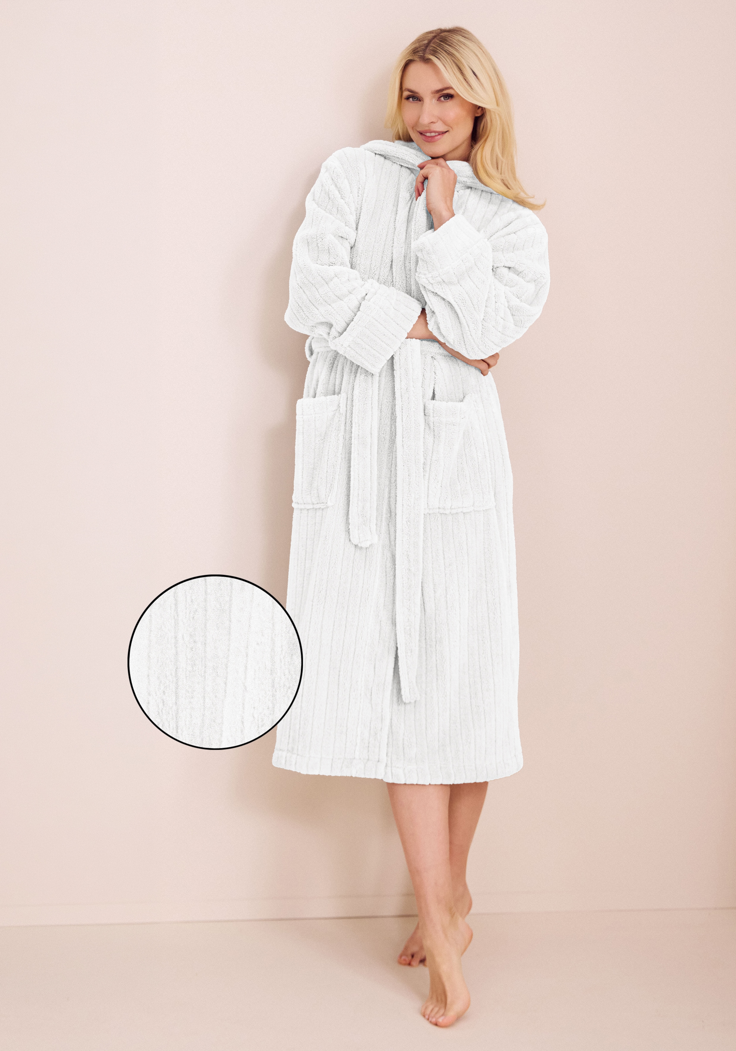LeGer Home by Lena Gercke Unisex-Bademantel "Lovina gestreift, ideal für Sauna & Spa, Hotelbademantel, Morgenmantel" 1 Stk. Hoch-Tief, kuschelig weicher Fleece, plüsch, Damen und Herren, XS-3XL