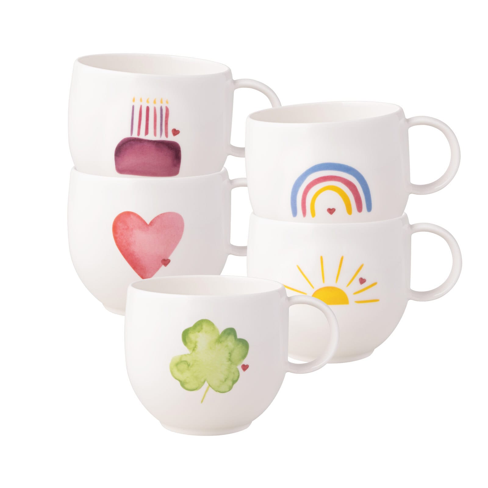 Villeroy & Boch Geschirr-Set "Henkelbecher With Love 290 ml 5er Set weiß-gelb"