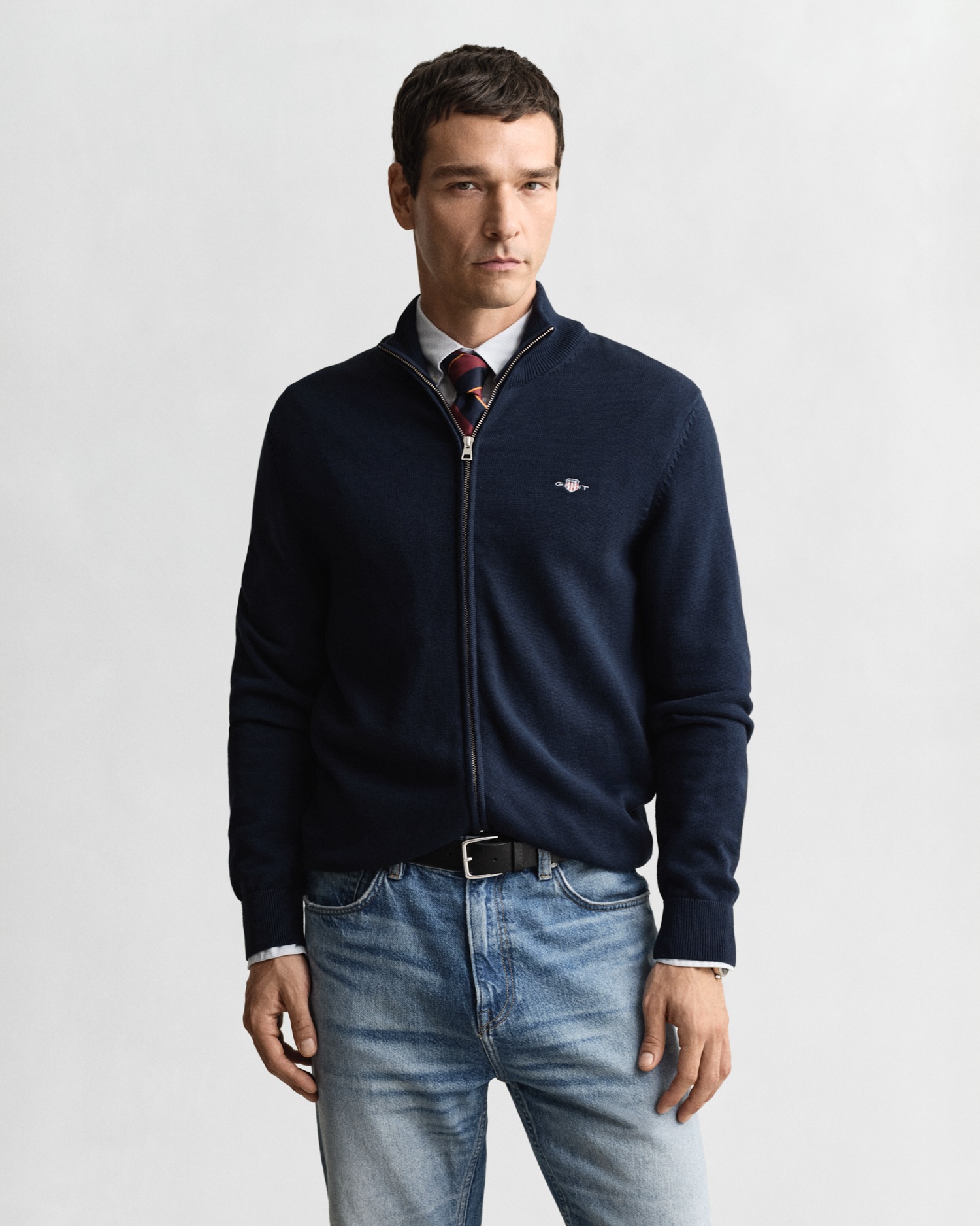 Gant Cardigan "CASUAL COTTON ZIP CARDIGAN", Mit Rippbündchen an Stehkragen, günstig online kaufen