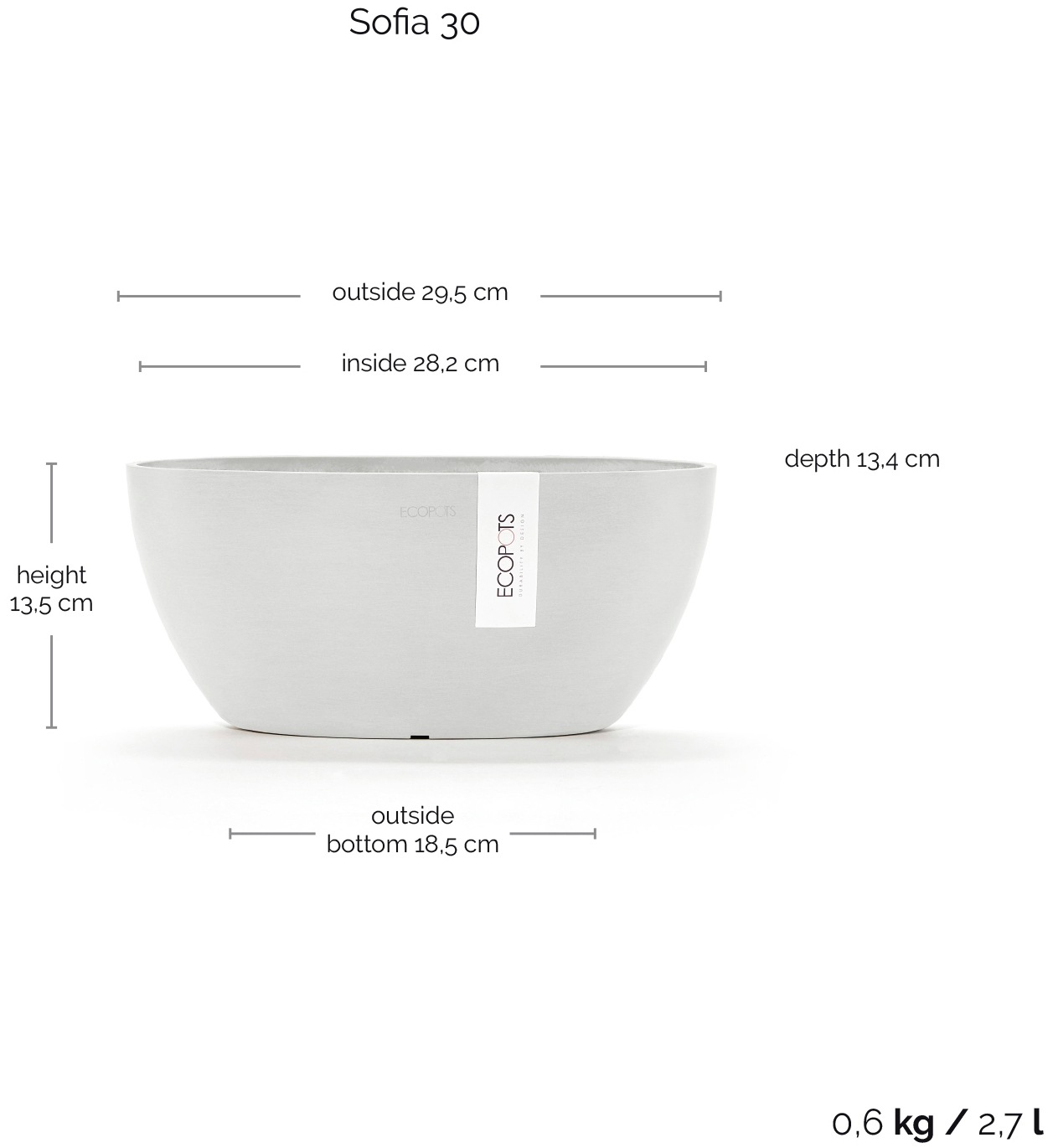 ECOPOTS Blumentopf »Sofia 30 Weiß«, für innen und außen: frostsicher, bruchsicher und lichtbeständig