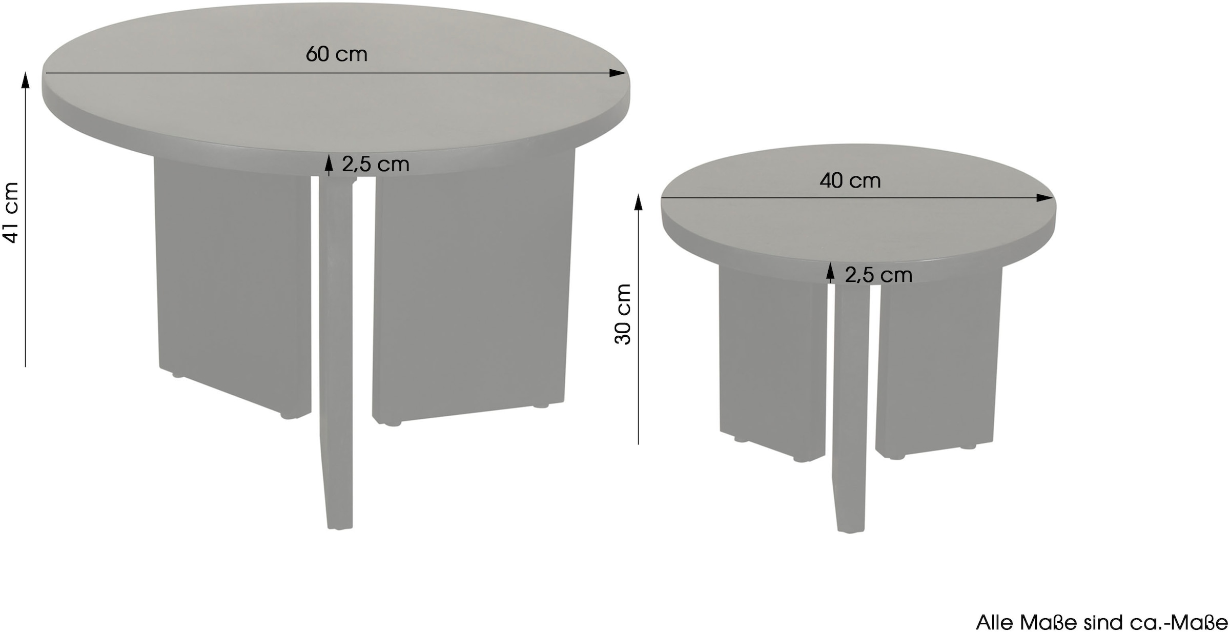 byLIVING Couchtisch »Round«, (Set), aus 2,5cm starkem Massivholz schwarz, einzeln oder im Set stellbar