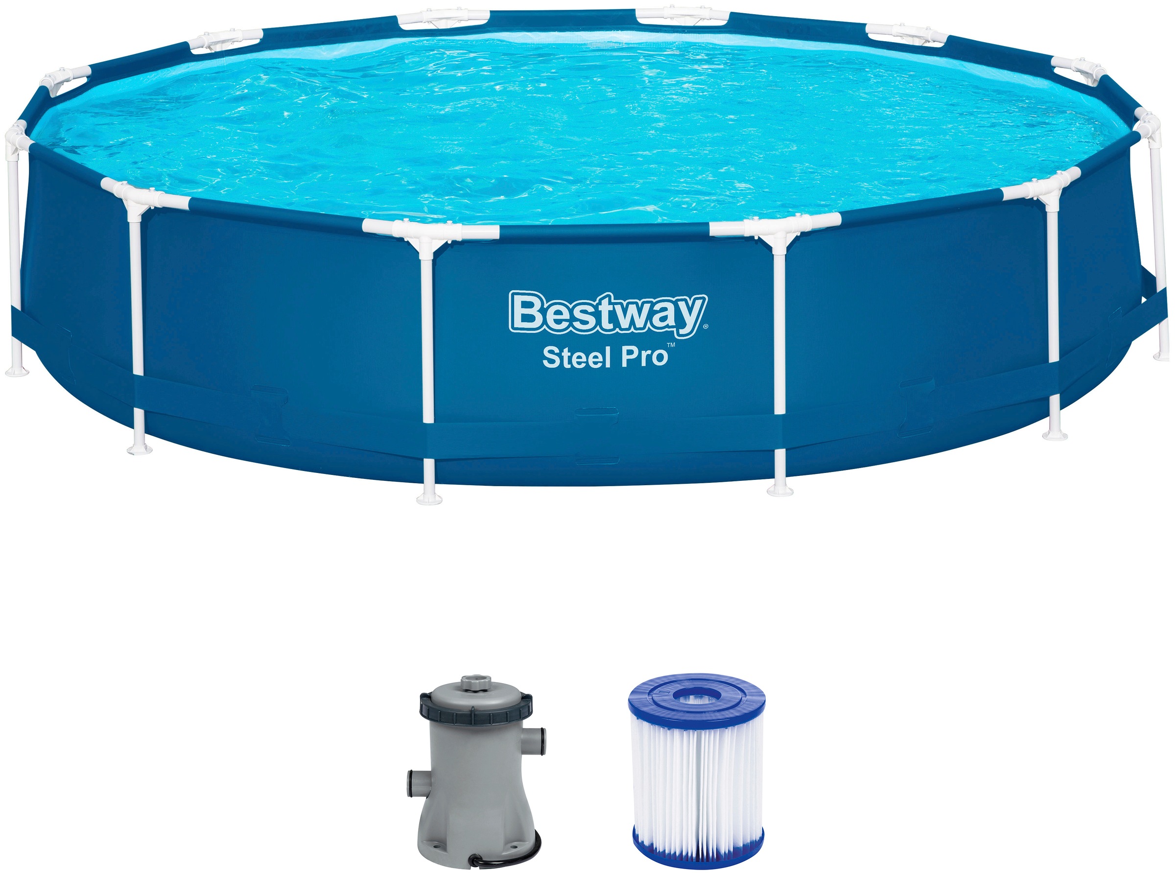 Bestway Framepool »Steel Pro™«, (Set), Frame Pool mit Filterpumpe Ø 366x76 cm, dunkelblau