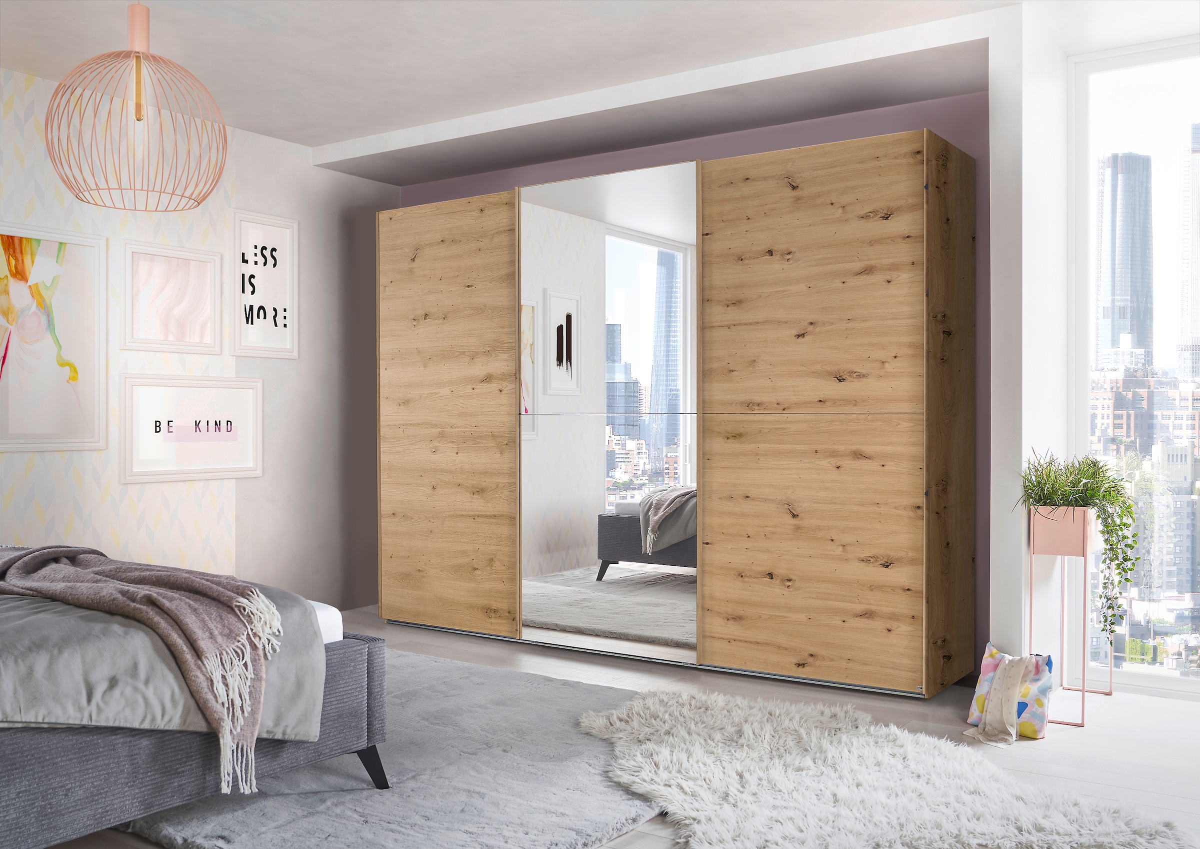 set one by Musterring Schwebetürenschrank »Henderson«, mit Spiegel, inkl. Fachböden und Kleiderstangen