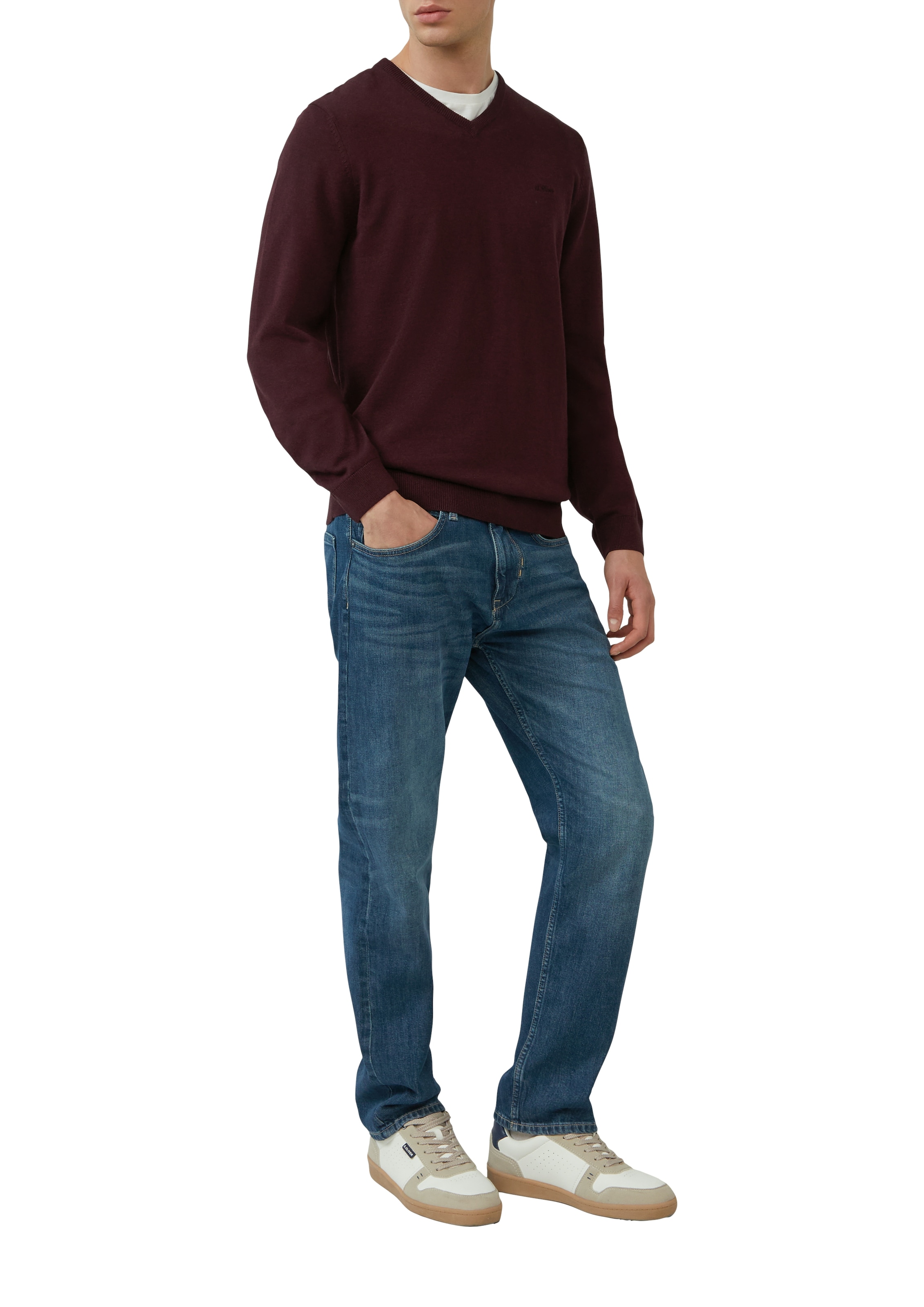 s.Oliver Strickpullover, in melierter Optik mit Logo-Stickerei