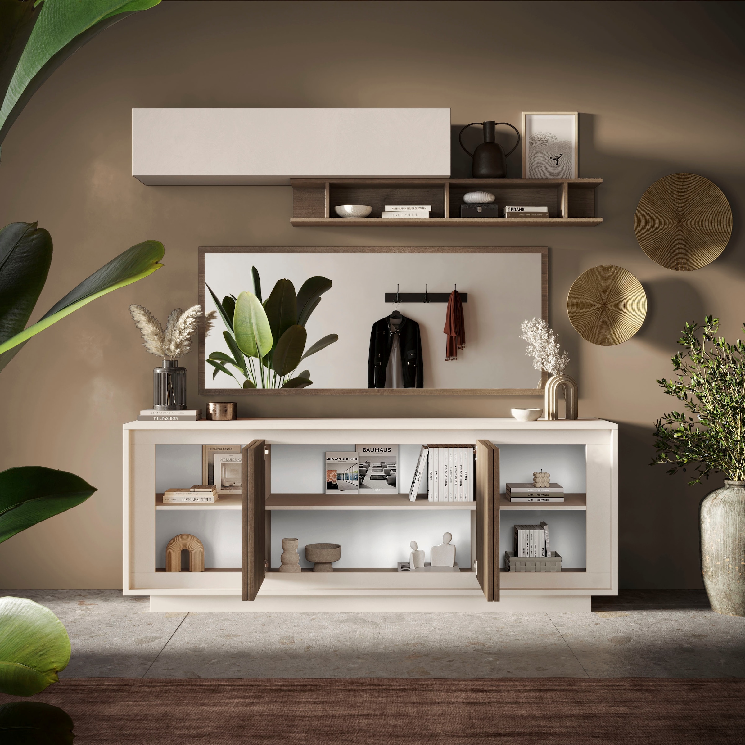 Home affaire Sideboard »Sky, B/T 207/50 cm, Kommode/Anrichte/Stauraumschrank, 4 Türen« Softclosing, Korpus & Front 22 mm stark, Rahmen-Optik