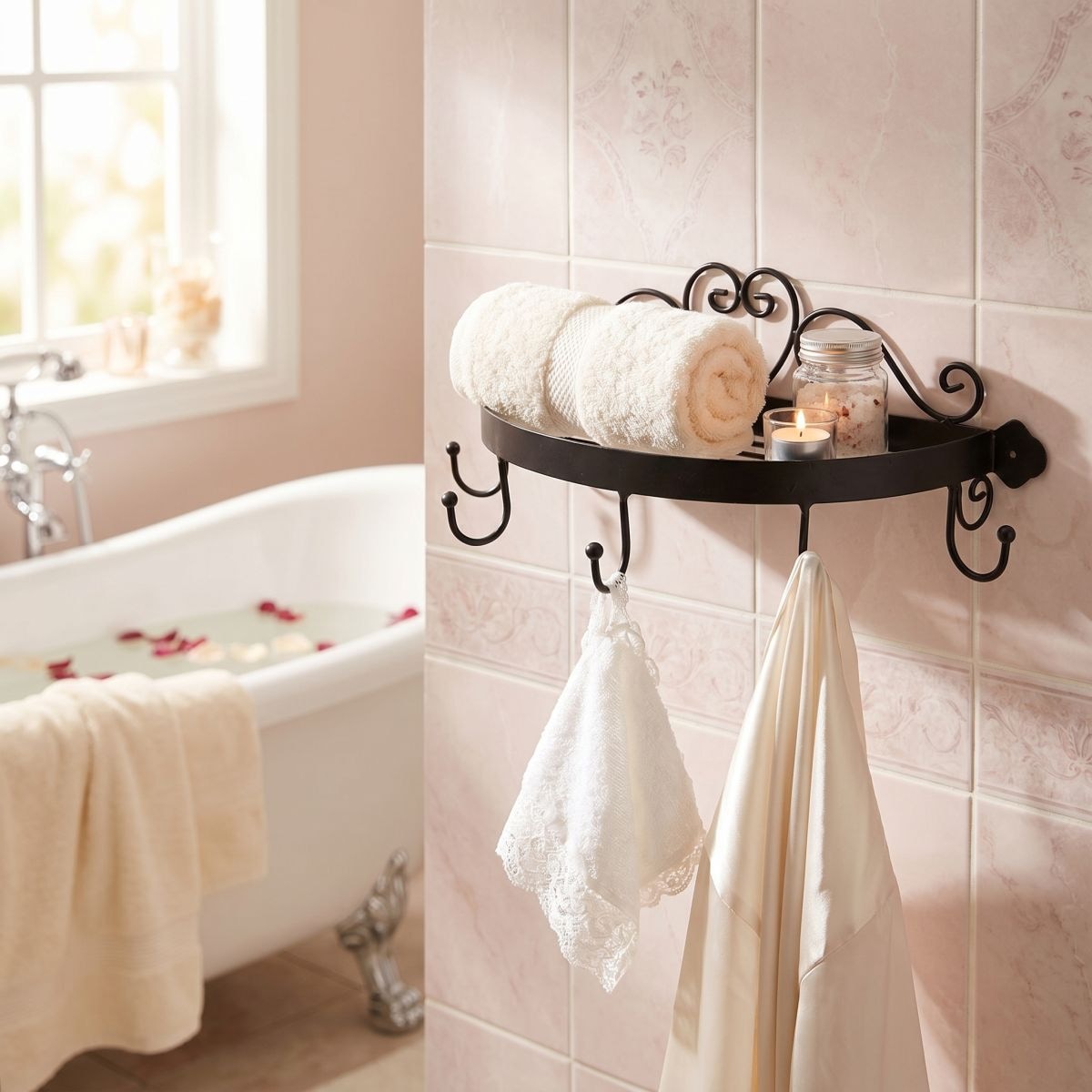 Ambiente Haus Wandregal »Regal halbrund mit Haken in Schwarz« 1 Stk. tlg. Aufbewahrungslösung für Flur, Küche oder Bad mit 5 Haken