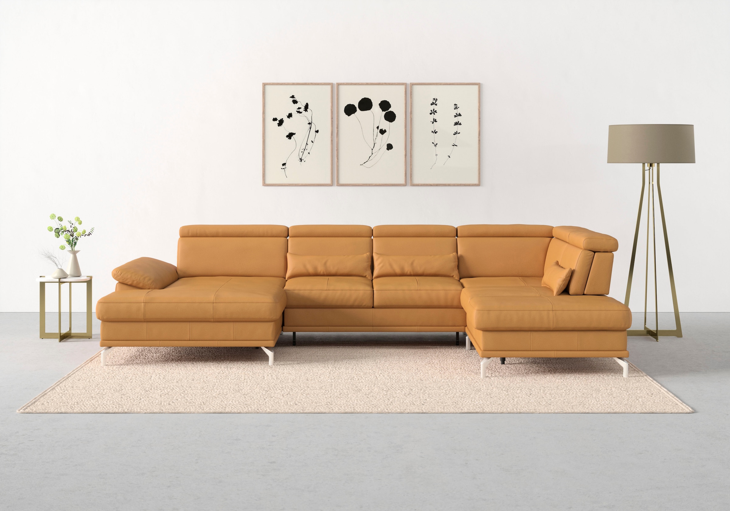 sit&more Wohnlandschaft "Cabrio U-Form, B: 359 cm, mit Sitztiefen-, Arm- & Kopfteilverstellung" 3 Nierenkissen, Federkern, optional Schlaffunktion und Stauraum