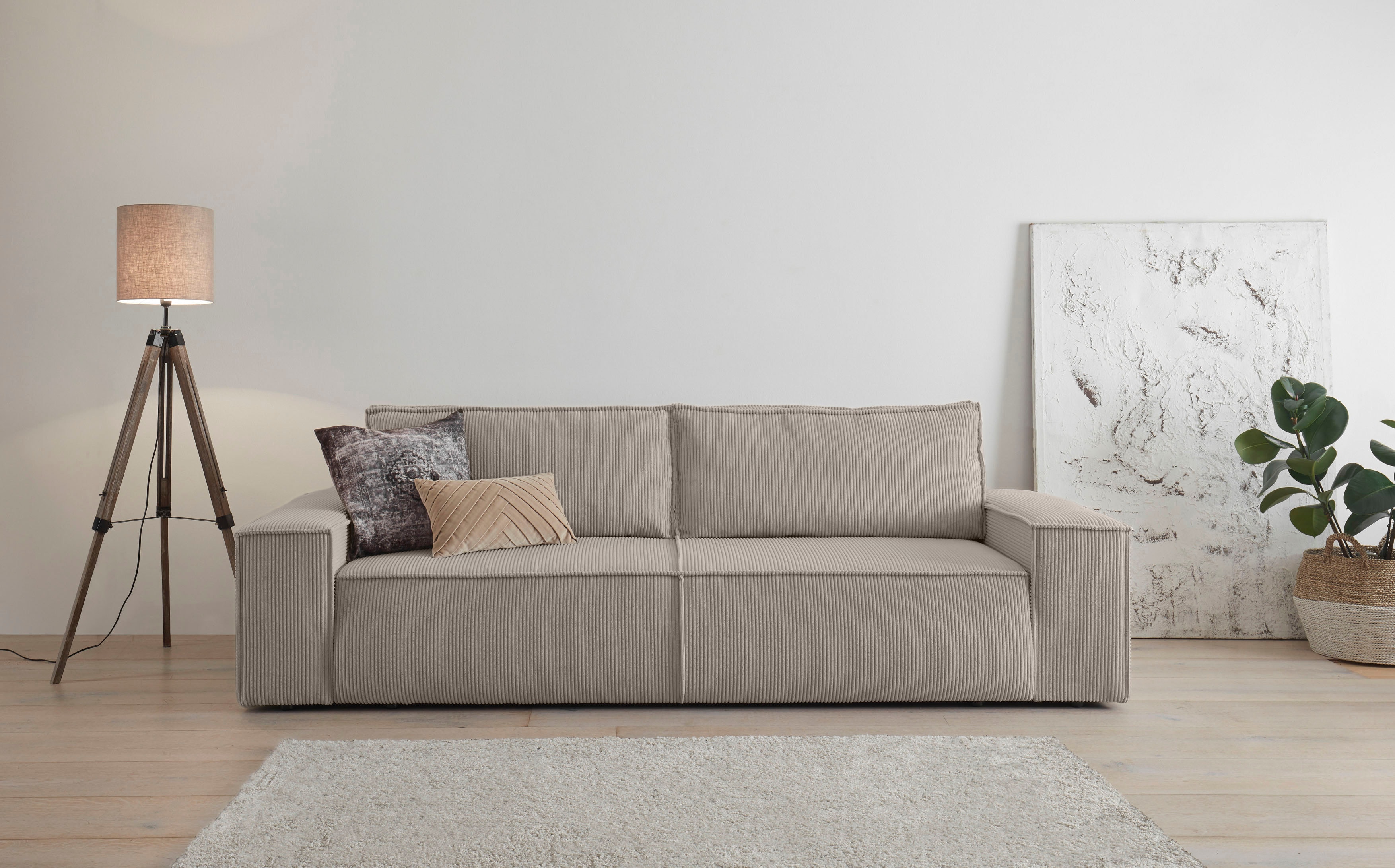 OTTO home 3-Sitzer "SHERWOOD Cord Schlafsofa (257cm)" Schlaffunktion mit Bettkasten (ca. 136/200cm)