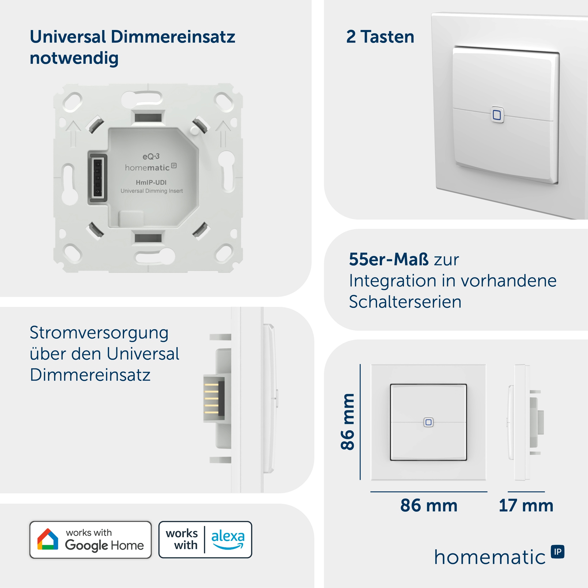 Homematic IP Smart-Home-Zubehör »Universal Dimmeraufsatz – Taster«