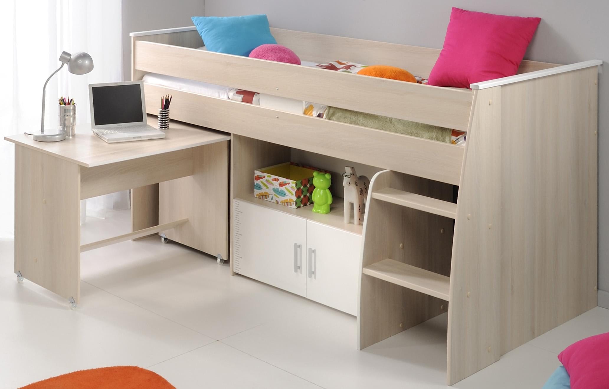 Parisot Jugendzimmer-Set »Charly«, (Set, 3 tlg., Kleiderschrank und ein halbhohes Bett (inkl. Schreibtisch) und Kommode), Bett mit herausziehbarem Schreibtisch auf Rollen