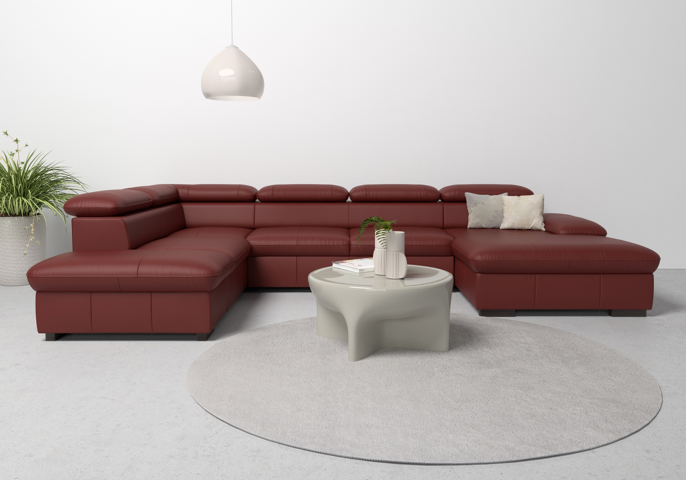 Wohnlandschaft HOME AFFAIRE "Alberto U-Form", rot (merlot), B:350cm H:73cm T:228cm, Luxus-Microfaser in Lederoptik (100% Polyester);Microfaser in Antiklederoptik (100% Polyester);Luxus-Microfaser Vintageoptik (100% Polyester);Luxus-Microfaser weich (90%Po 10