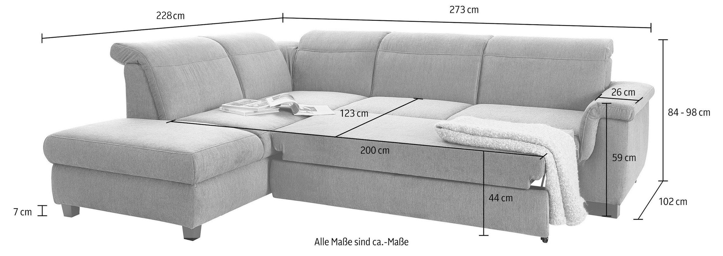 DOMO collection Ecksofa »Sully L-Form«, wahlweise mit Bettfunktion und Kopf- bzw. Rückenverstellung