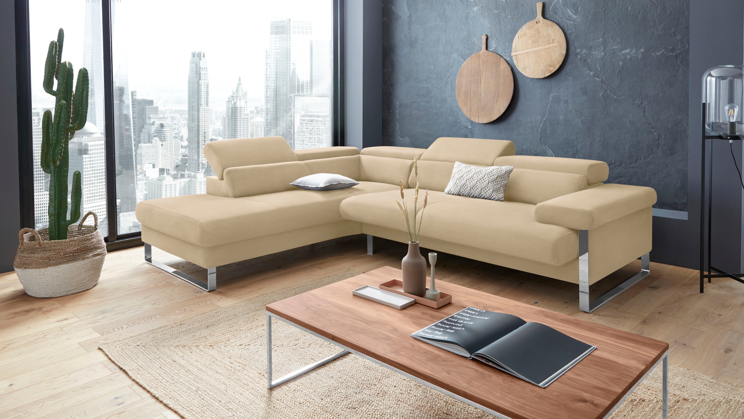W.SCHILLIG Ecksofa "finn, toller Sitzkomfort, L-Form, hochwertige Verarbeitungsdetails" German Design Award 2016, Fußgestell Chrom glänzend, Breite 281 cm