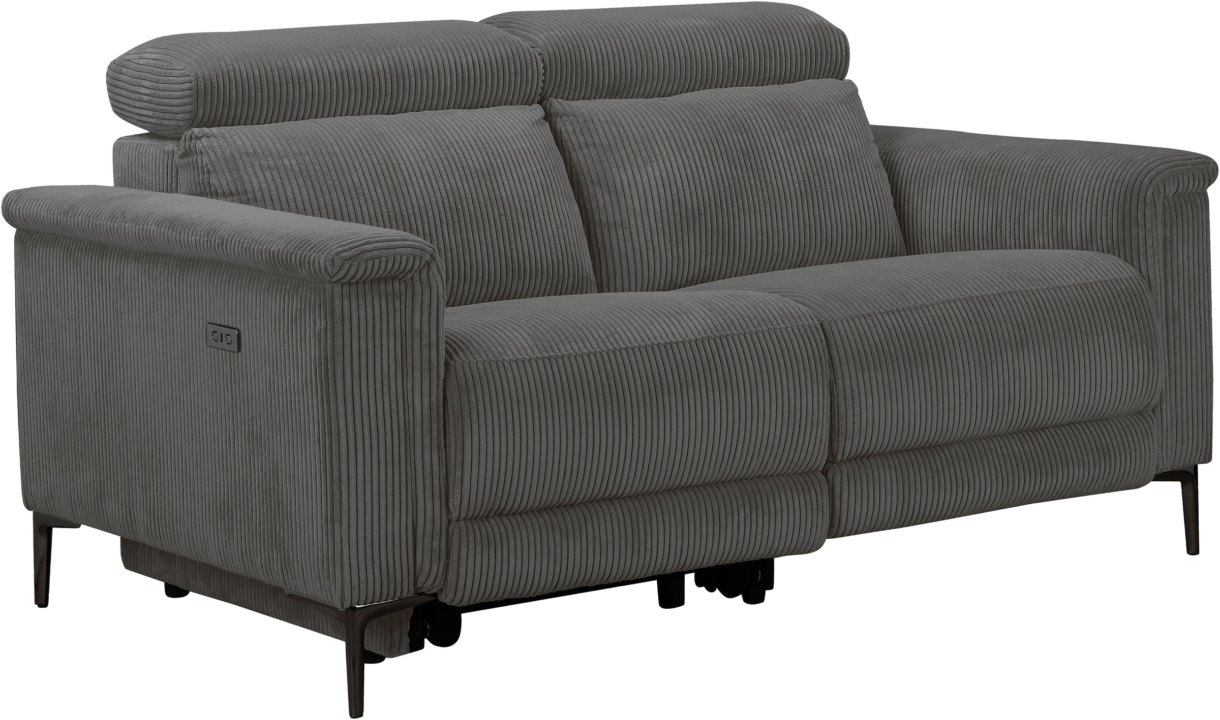 2-Sitzer OTTO HOME "LUND Cord, 160 cm, manuelle o. elektrische Relaxfunktion", grau (anthrazit), B:160cm H:97cm T:100cm, 100% Polyester, Sofas, USB-C bei elektrischer Ausführung, mit Kopfteilverstellung 3